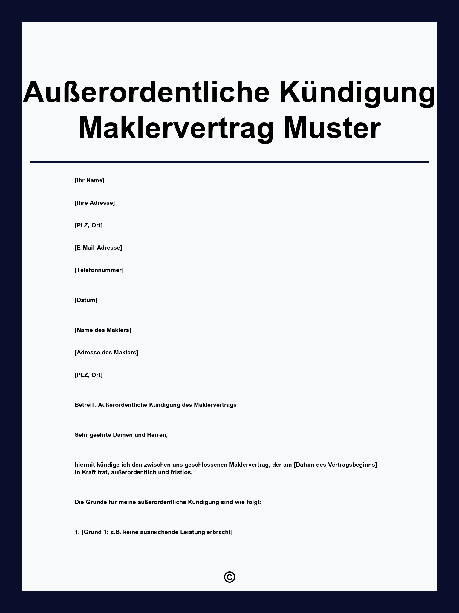 Außerordentliche Kündigung Maklervertrag Muster