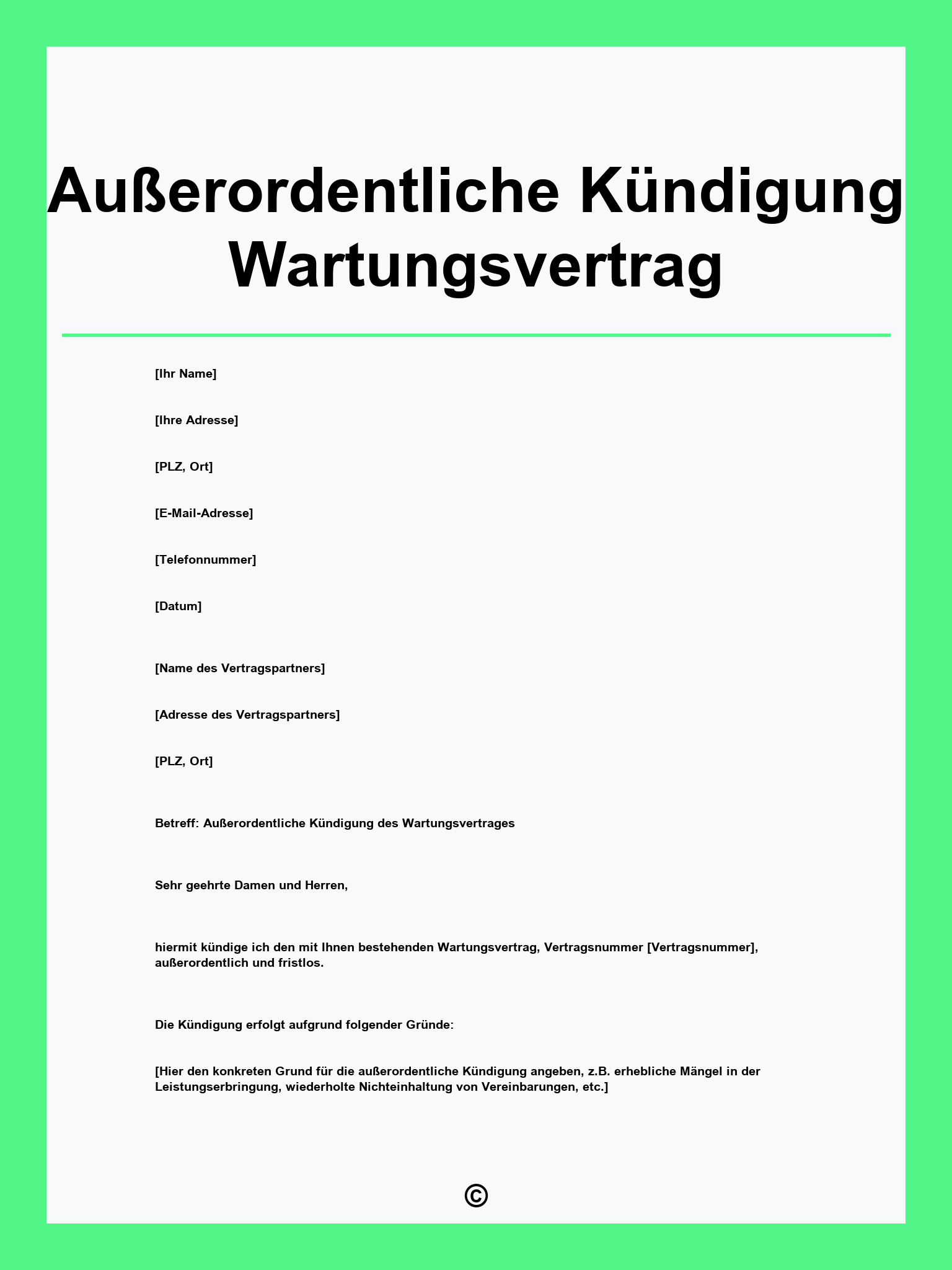 Außerordentliche Kündigung Wartungsvertrag