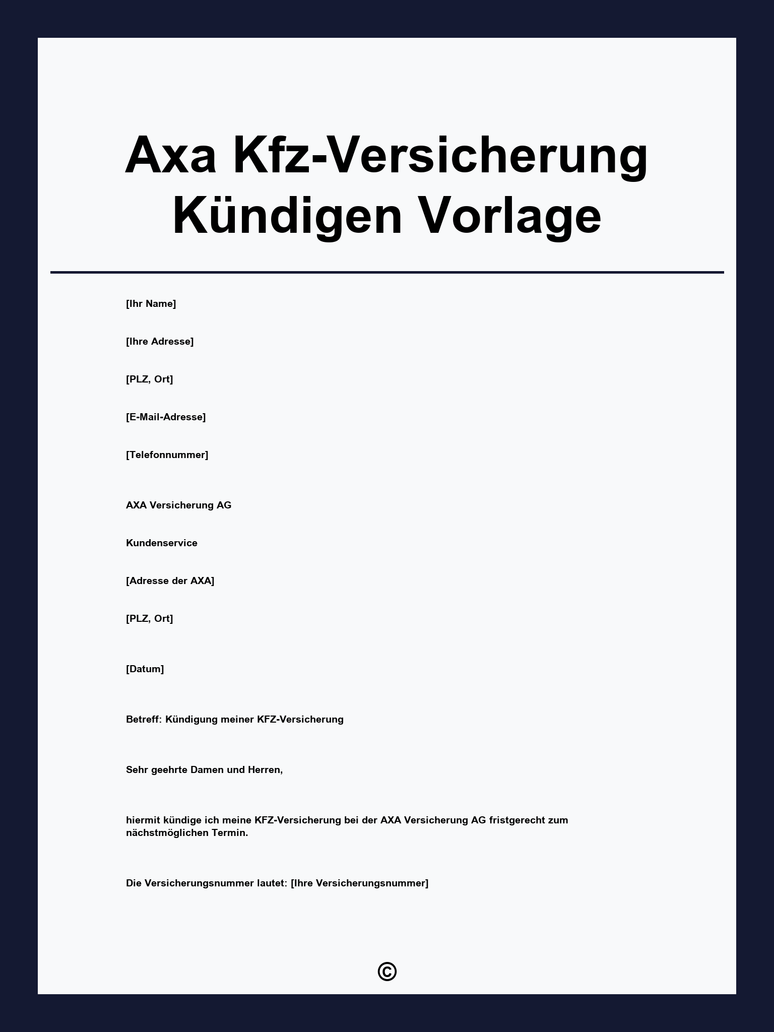 Axa Kfz-Versicherung Kündigen Vorlage