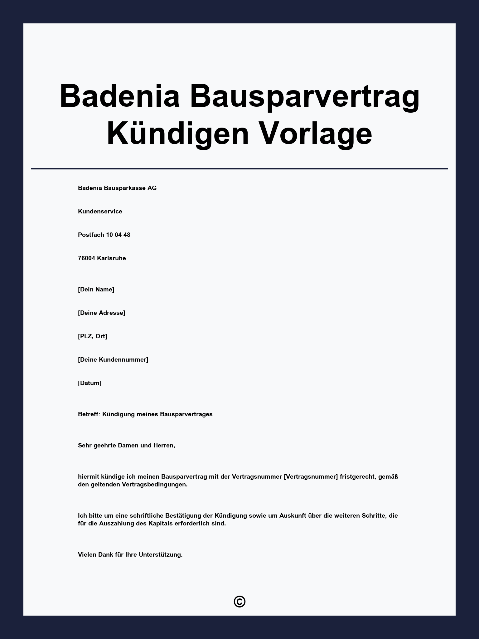 Badenia Bausparvertrag Kündigen Vorlage