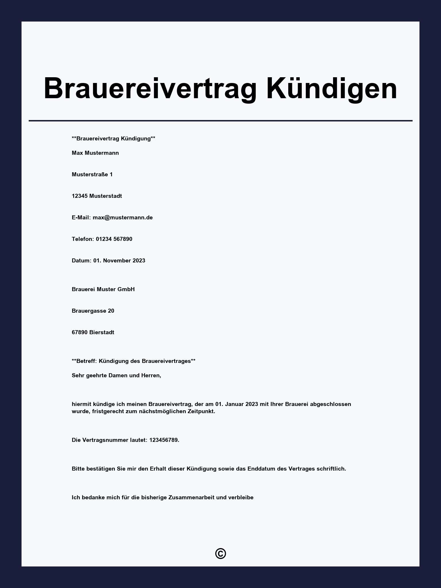 Brauereivertrag Kündigen