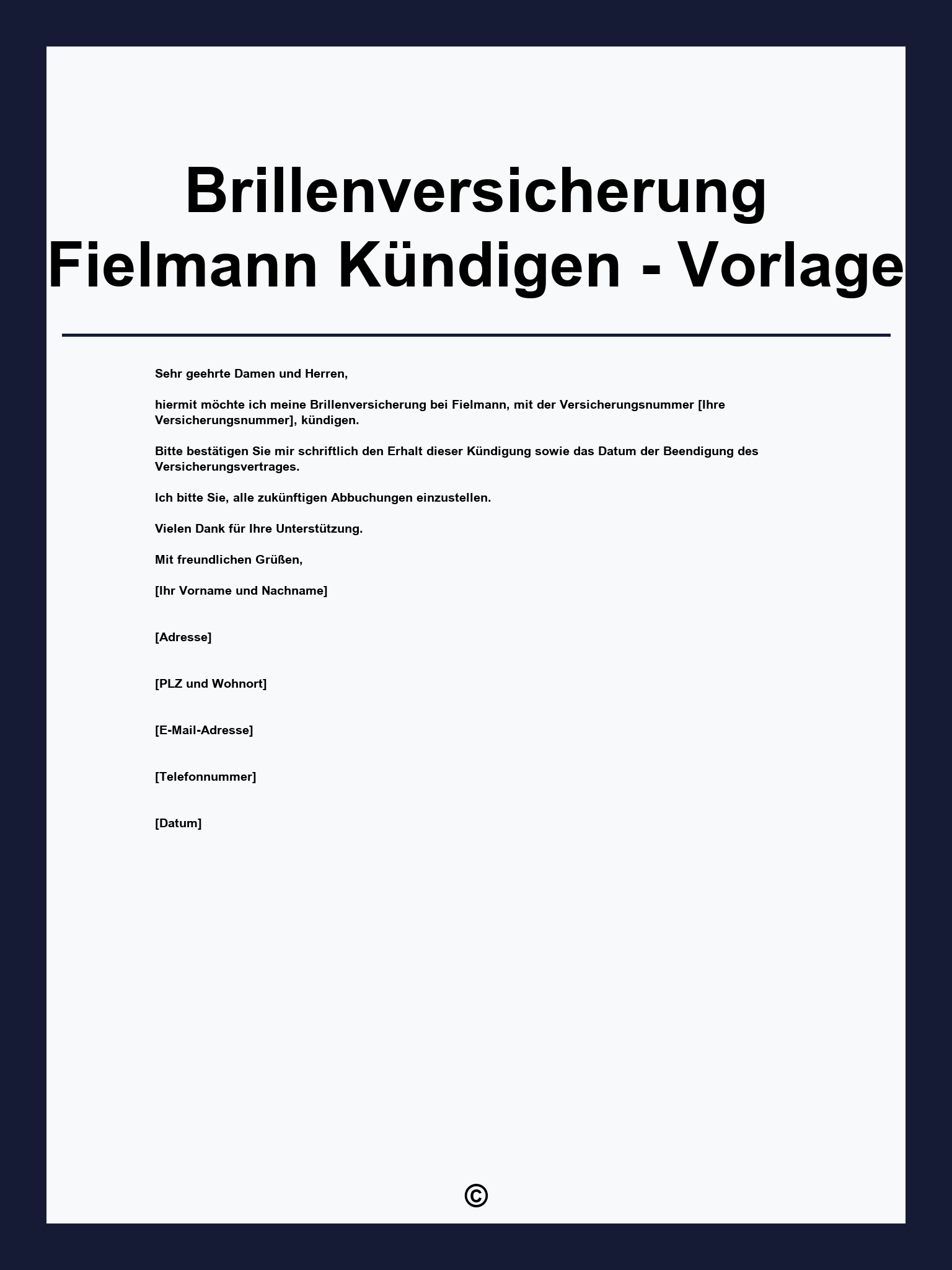 Brillenversicherung Fielmann Kündigen - Vorlage