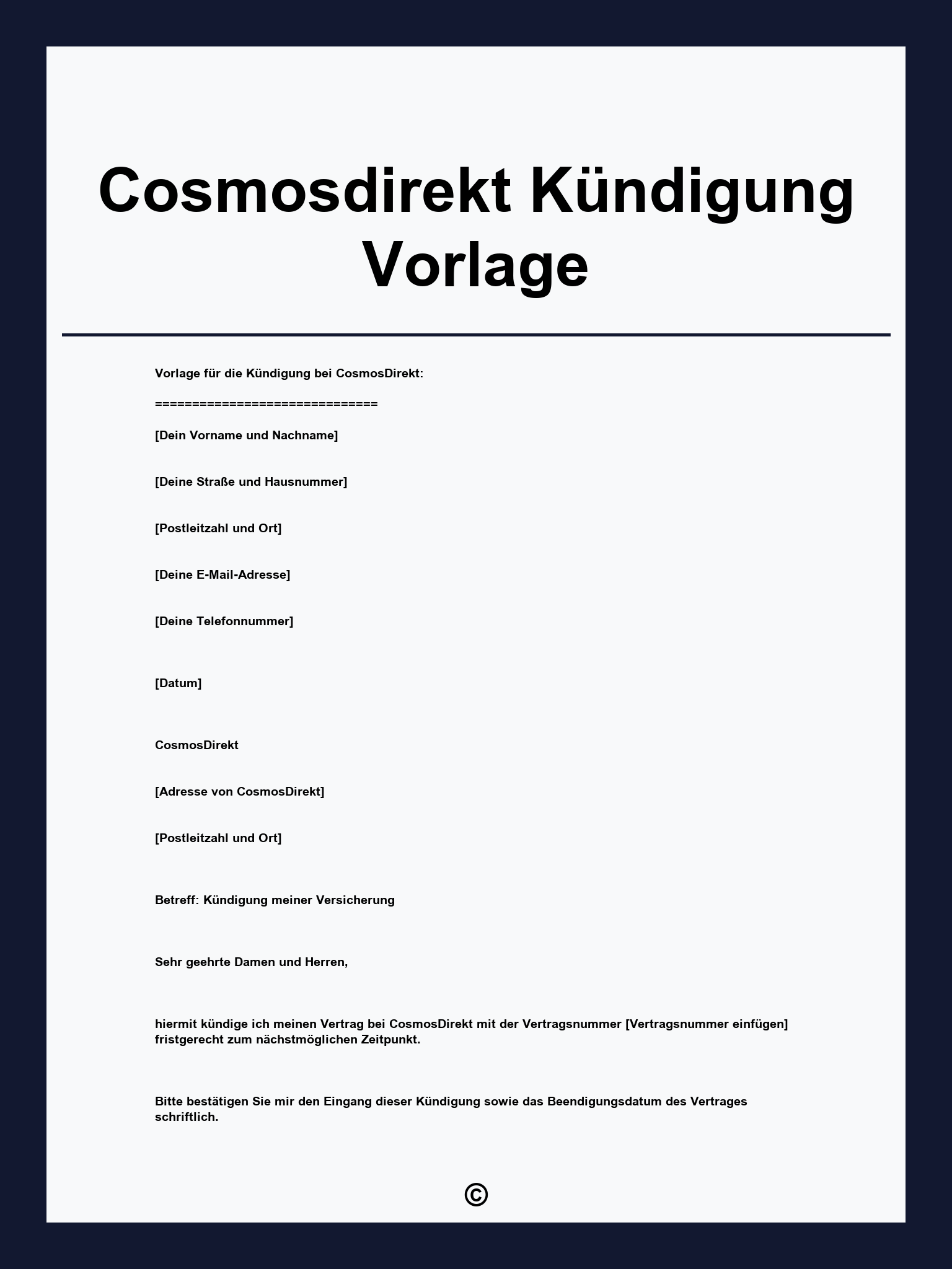 Cosmosdirekt Kündigung Vorlage