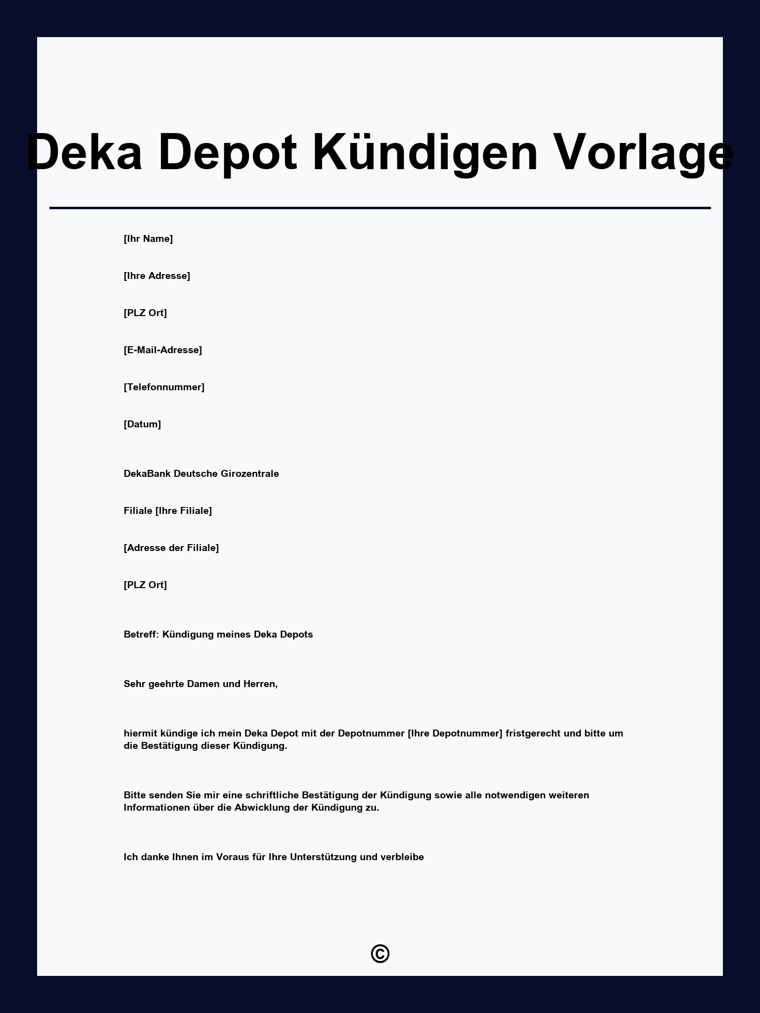 Deka Depot Kündigen Vorlage