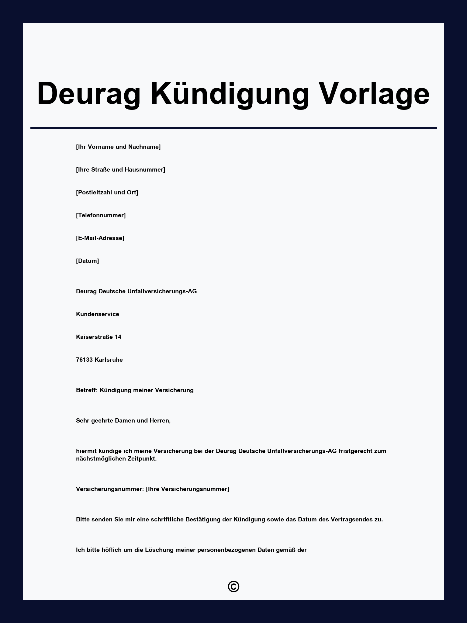 Deurag Kündigung Vorlage