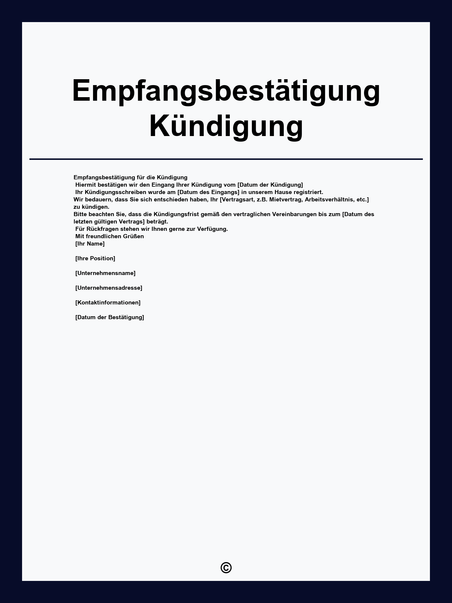 Empfangsbestätigung Kündigung