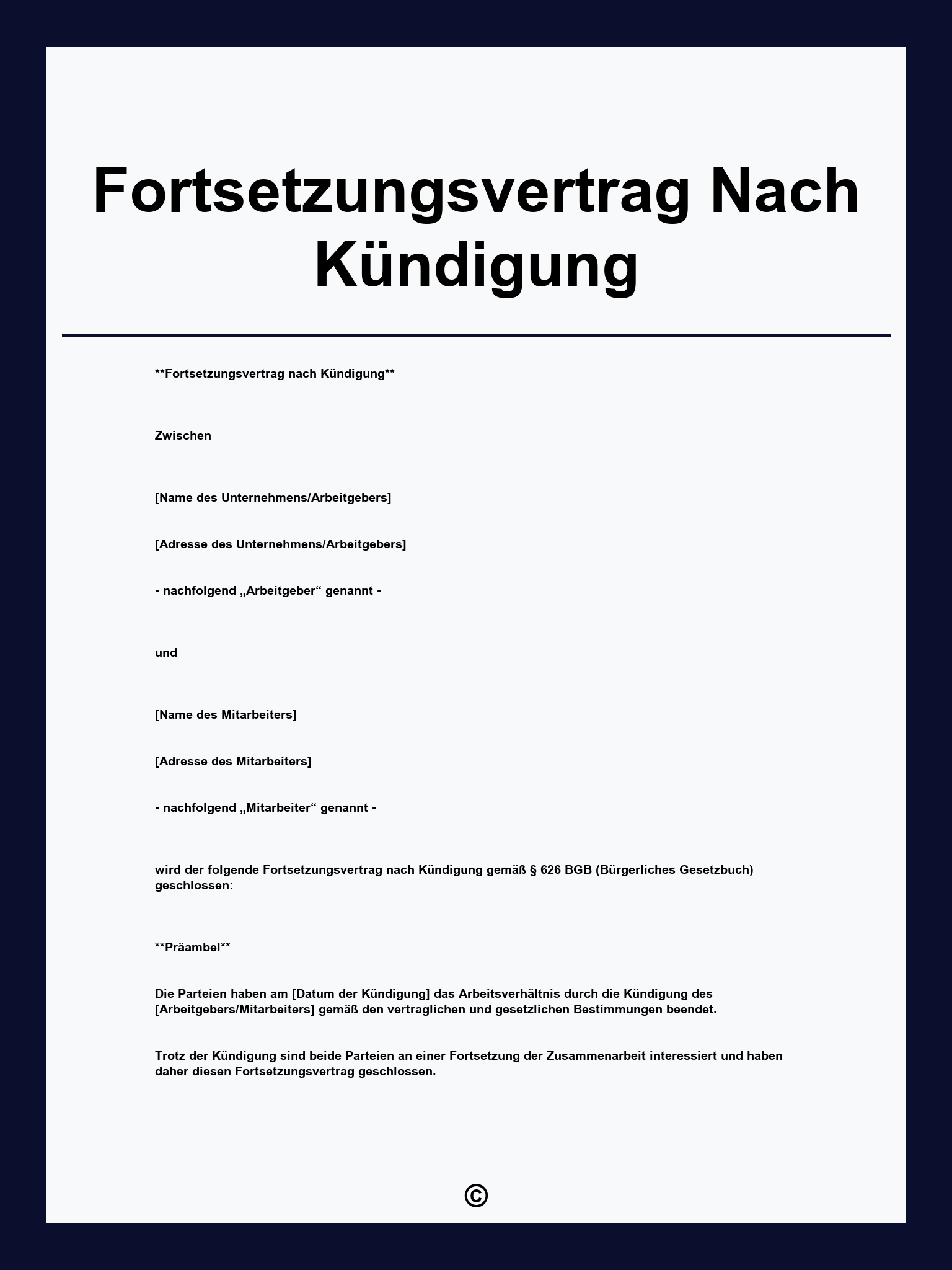 Fortsetzungsvertrag Nach Kündigung