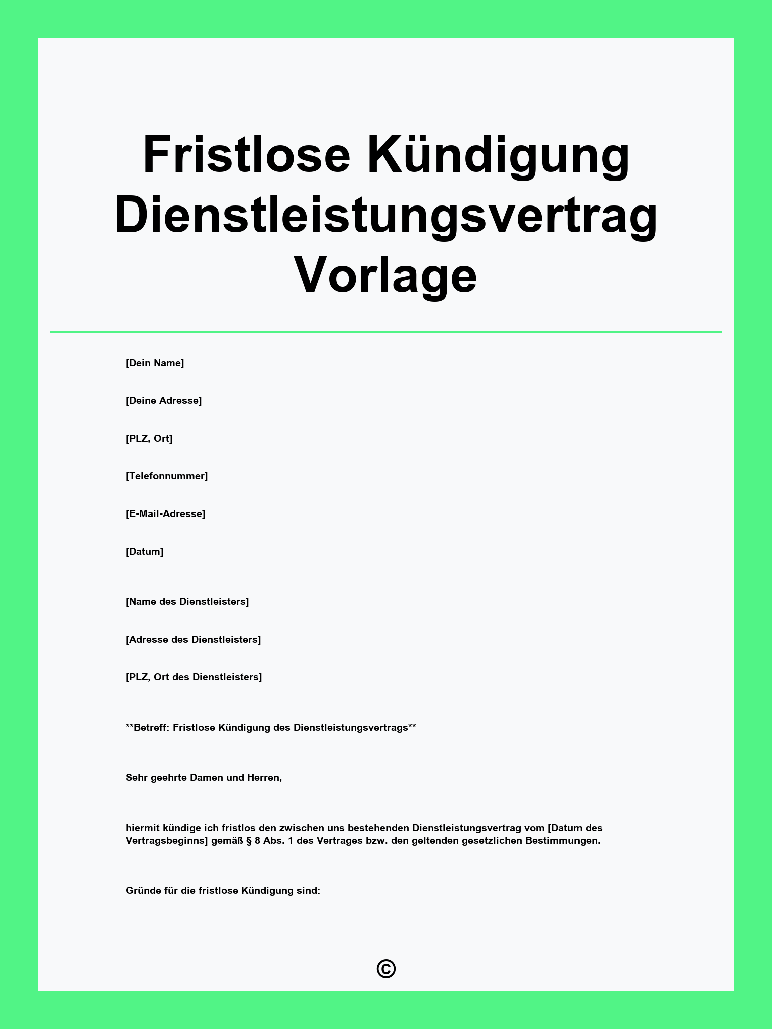 Fristlose Kündigung Dienstleistungsvertrag Vorlage