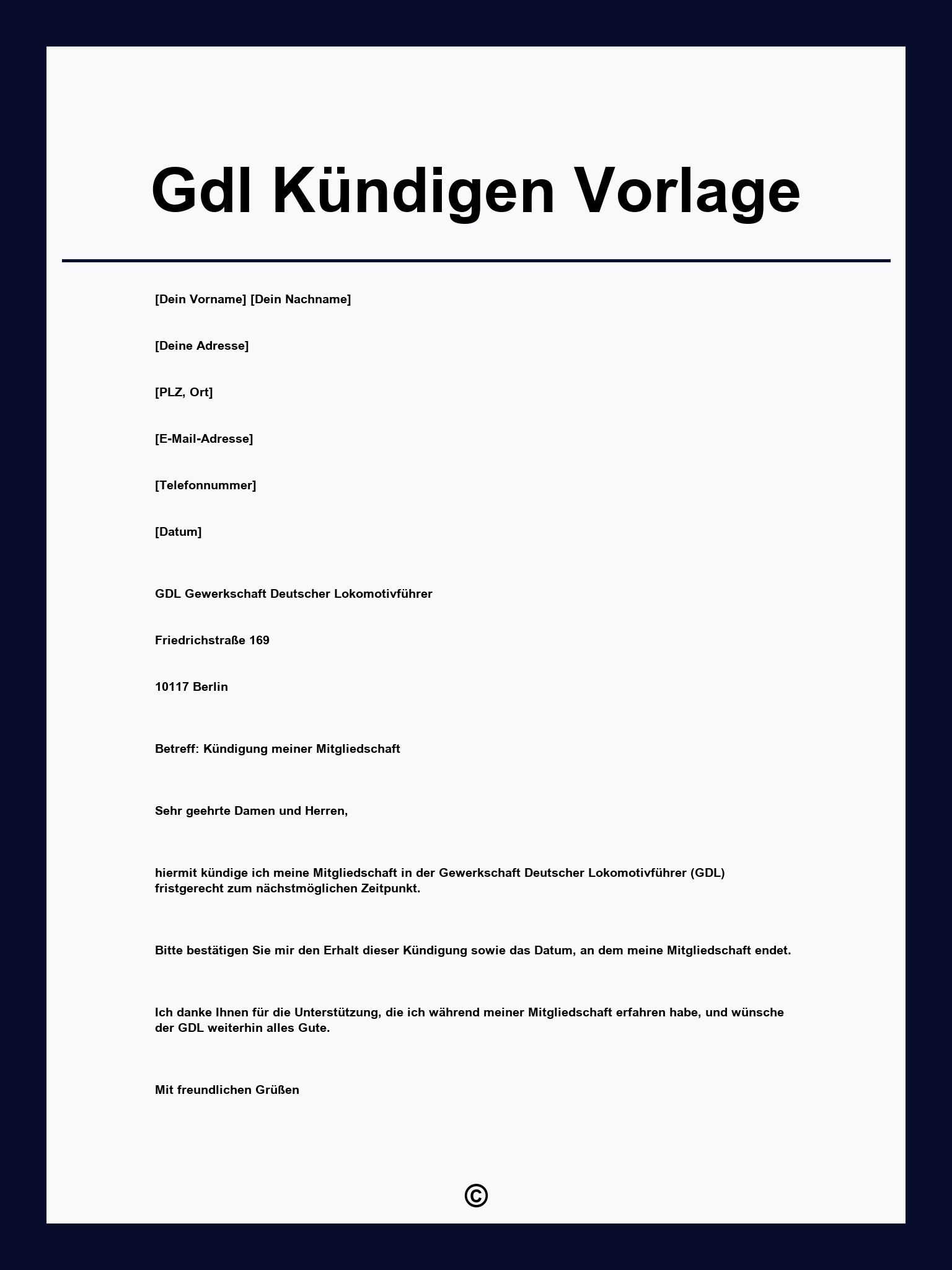 Gdl Kündigen Vorlage