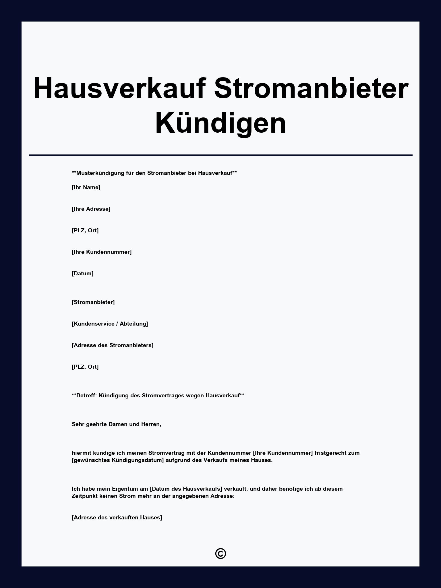 Hausverkauf Stromanbieter Kündigen