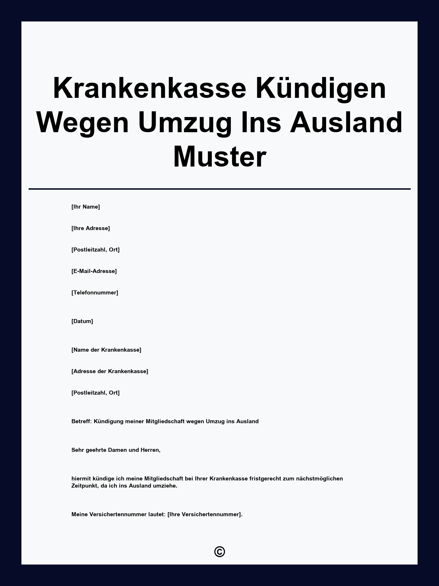 Krankenkasse Kündigen Wegen Umzug Ins Ausland Muster