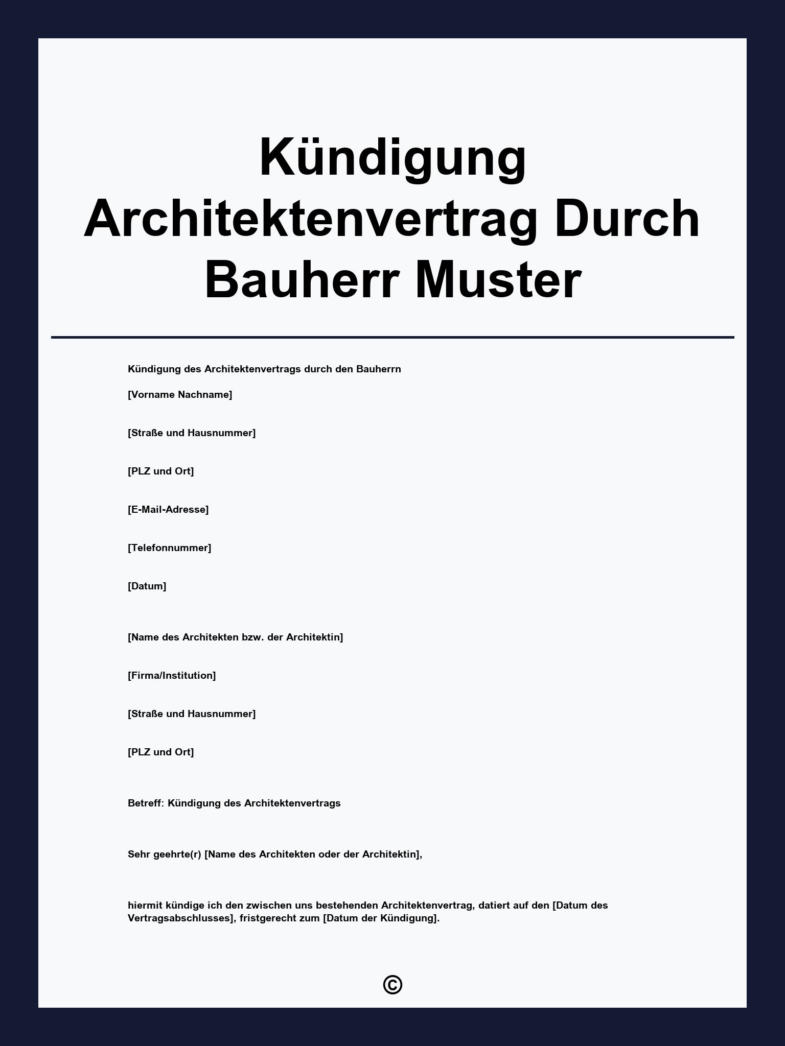Kündigung Architektenvertrag Durch Bauherr Muster
