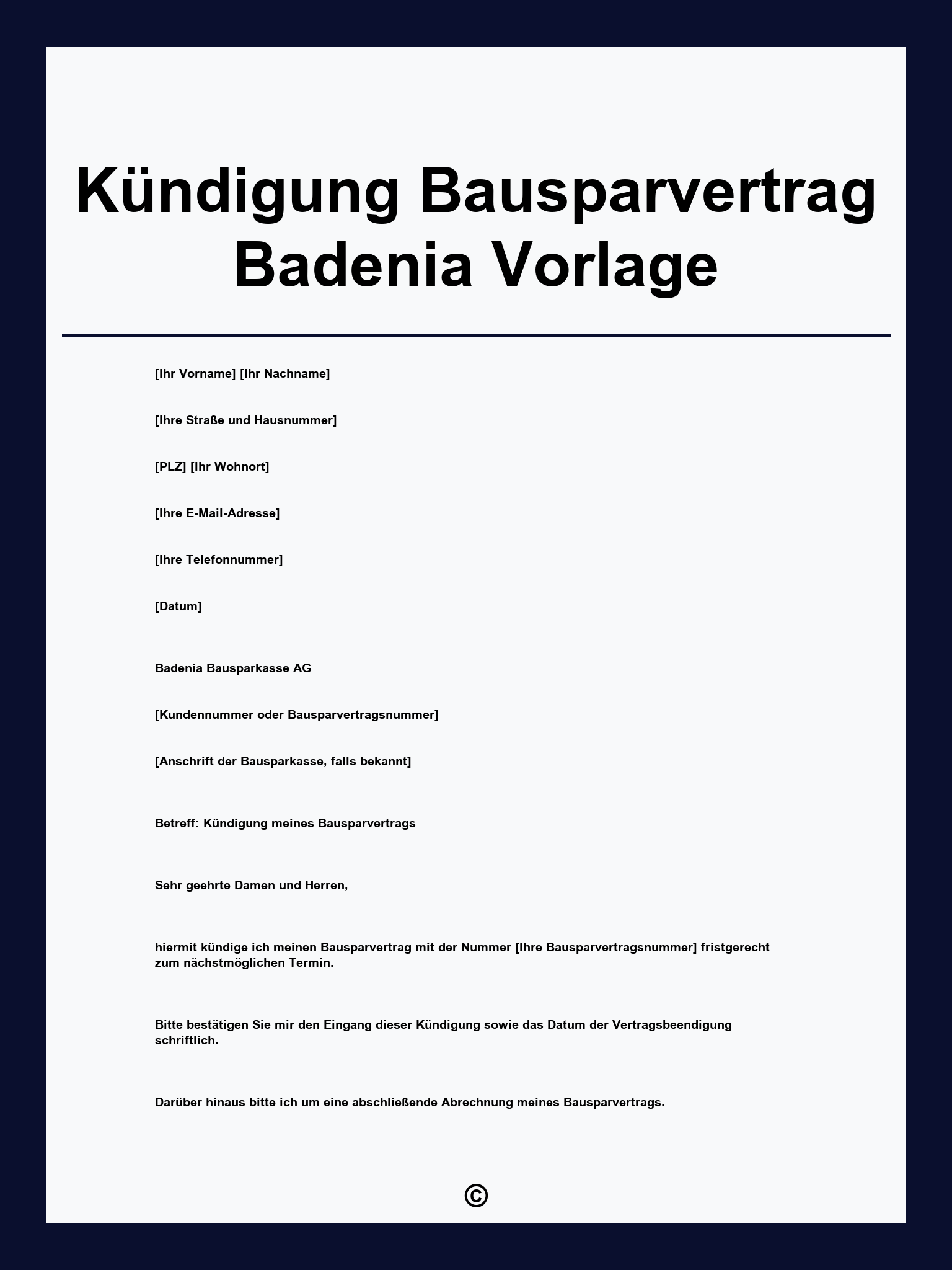 Kündigung Bausparvertrag Badenia Vorlage