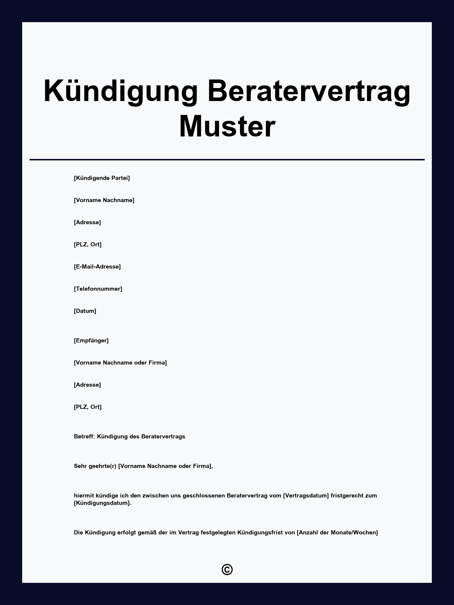 Kündigung Beratervertrag Muster