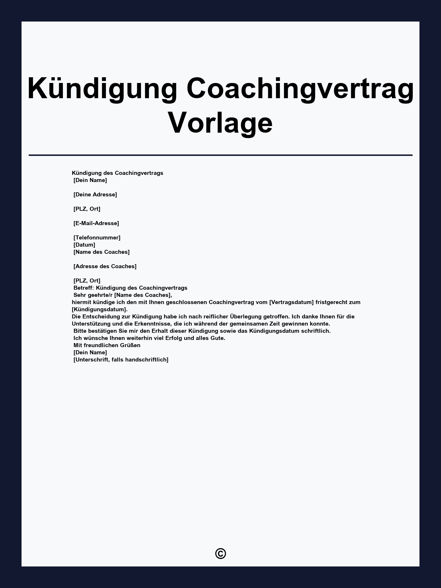 Kündigung Coachingvertrag Vorlage