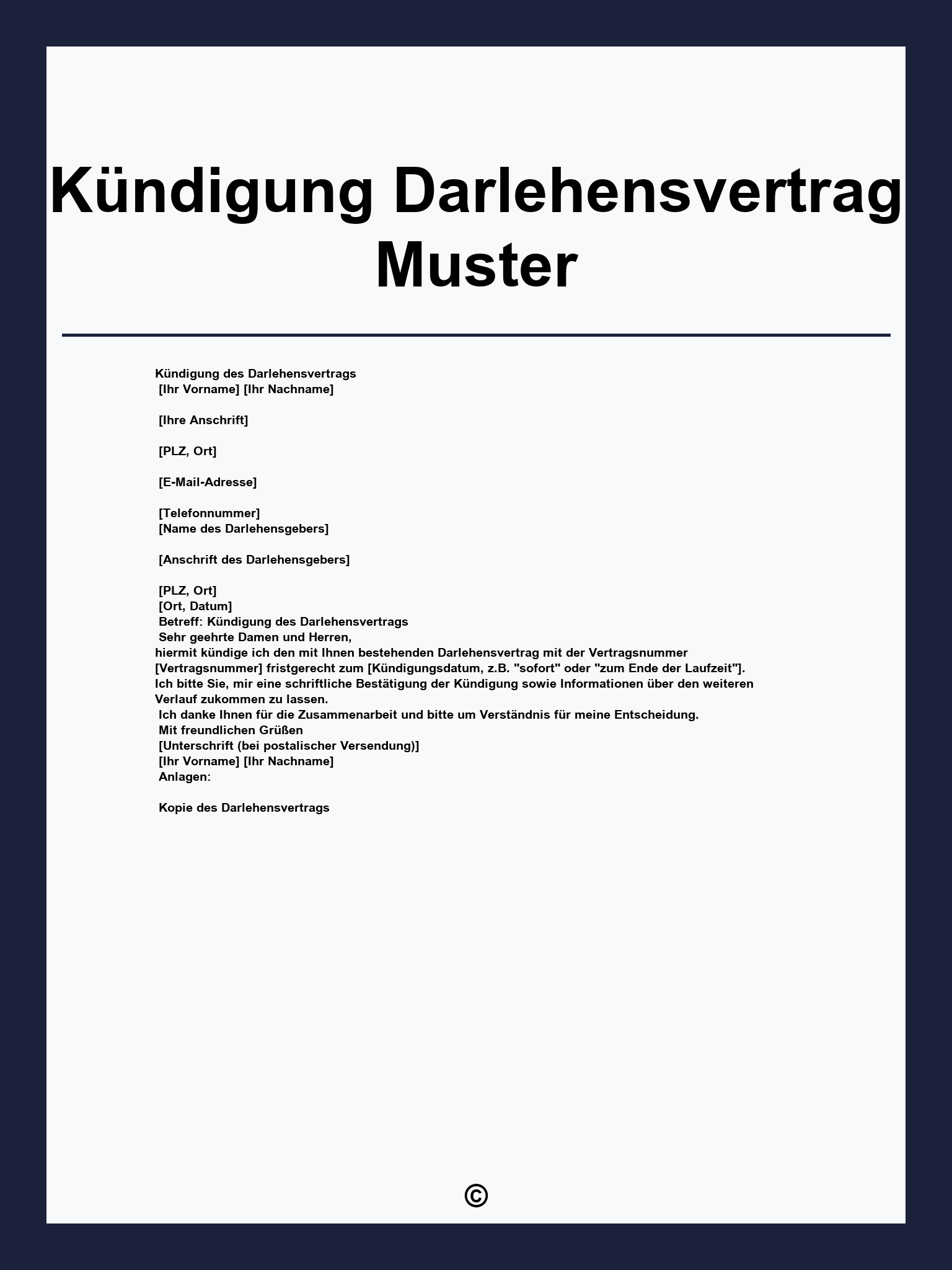 Kündigung Darlehensvertrag Muster