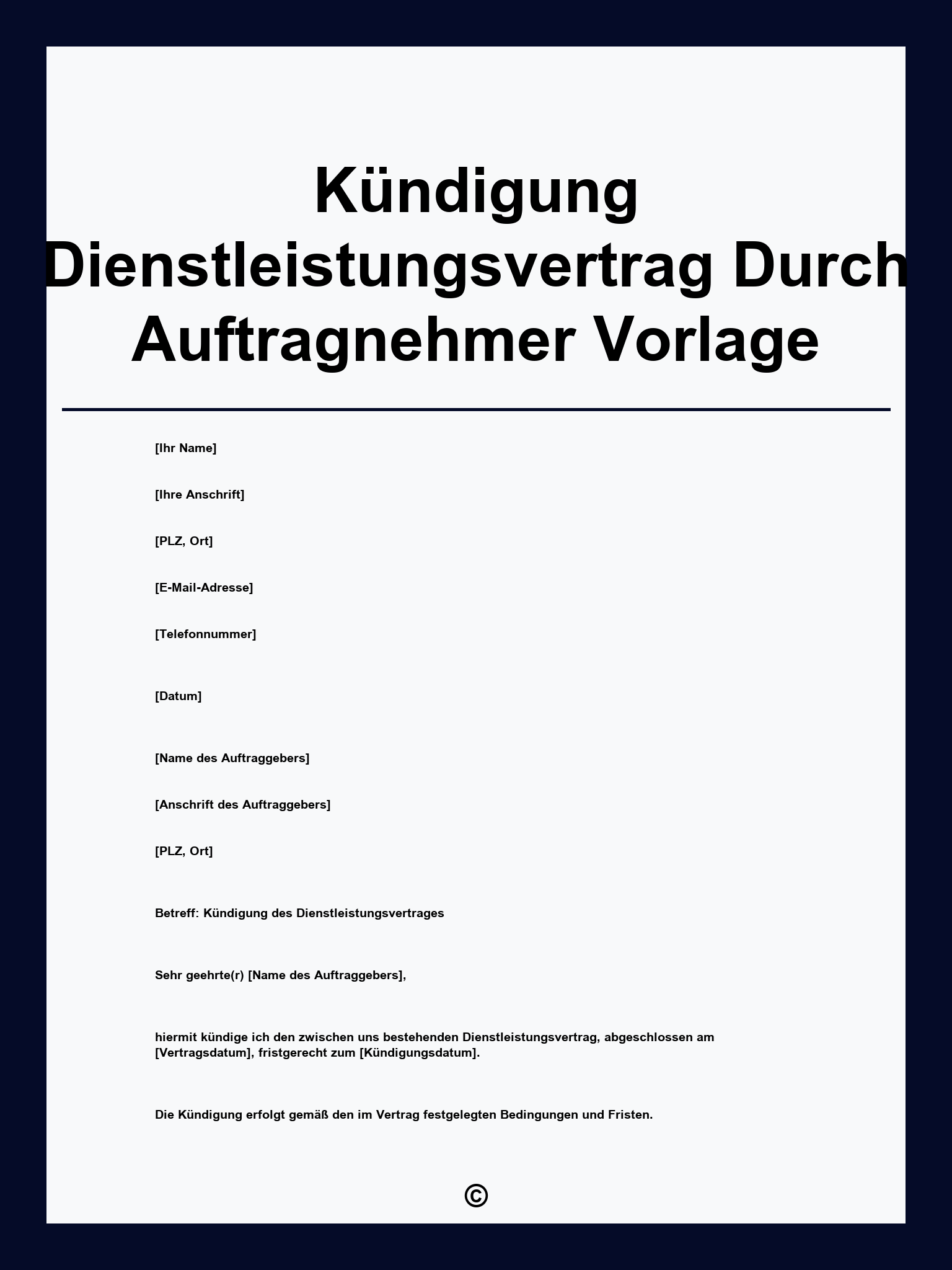 Kündigung Dienstleistungsvertrag Durch Auftragnehmer Vorlage
