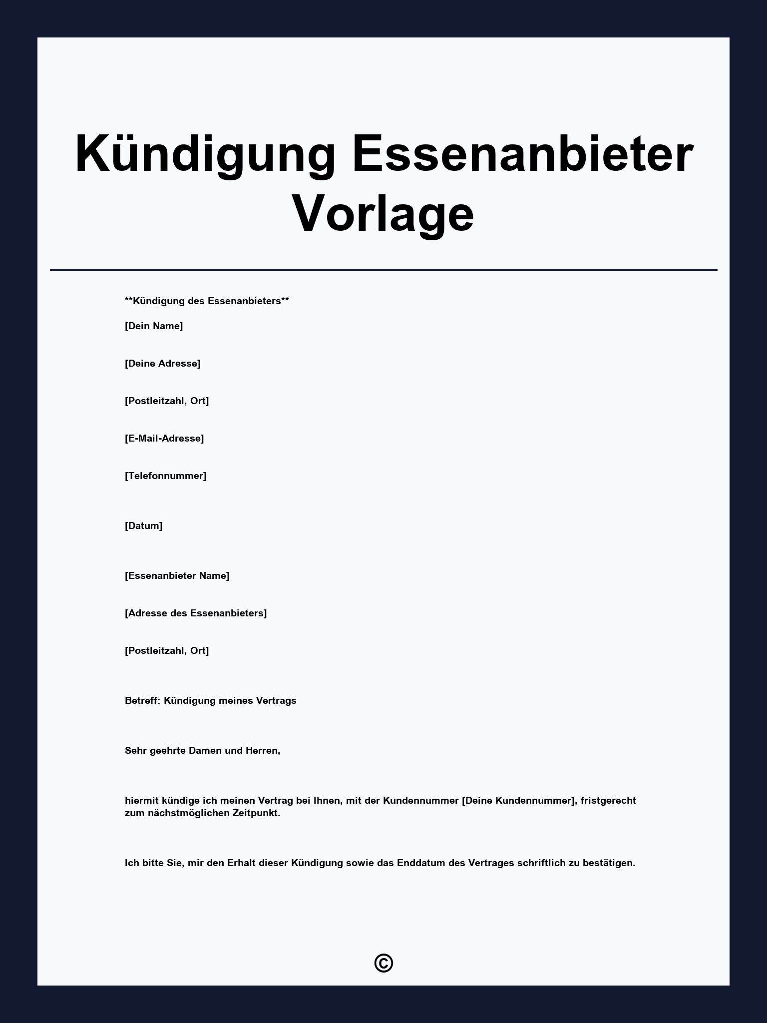 Kündigung Essenanbieter Vorlage
