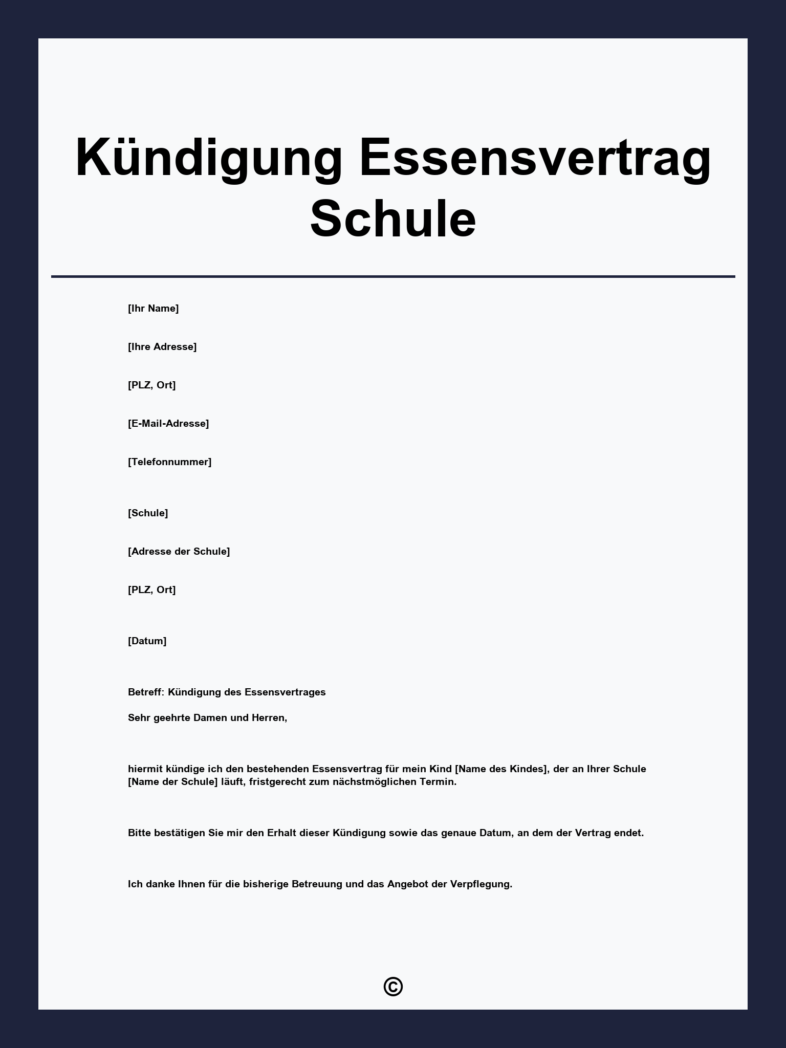 Kündigung Essensvertrag Schule