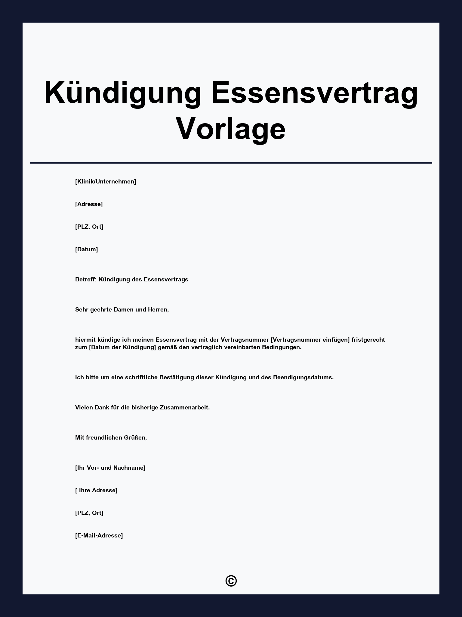 Kündigung Essensvertrag Vorlage