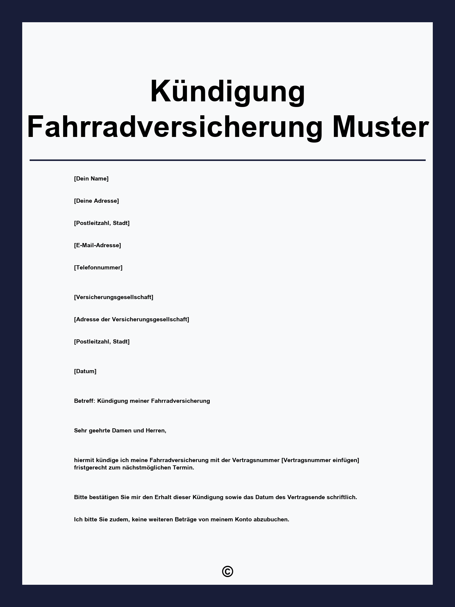 Kündigung Fahrradversicherung Muster