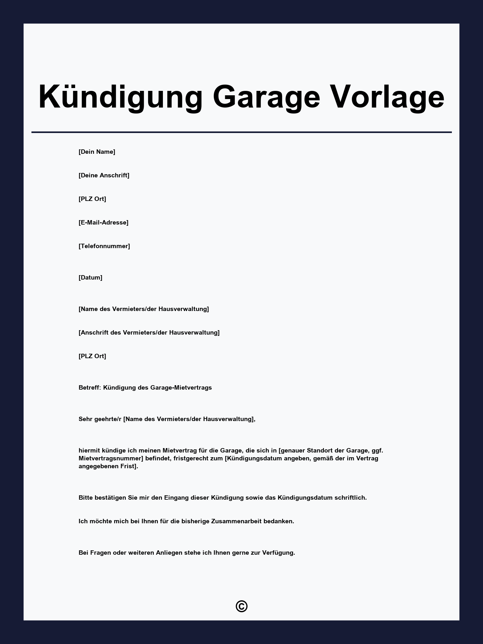 Kündigung Garage Vorlage