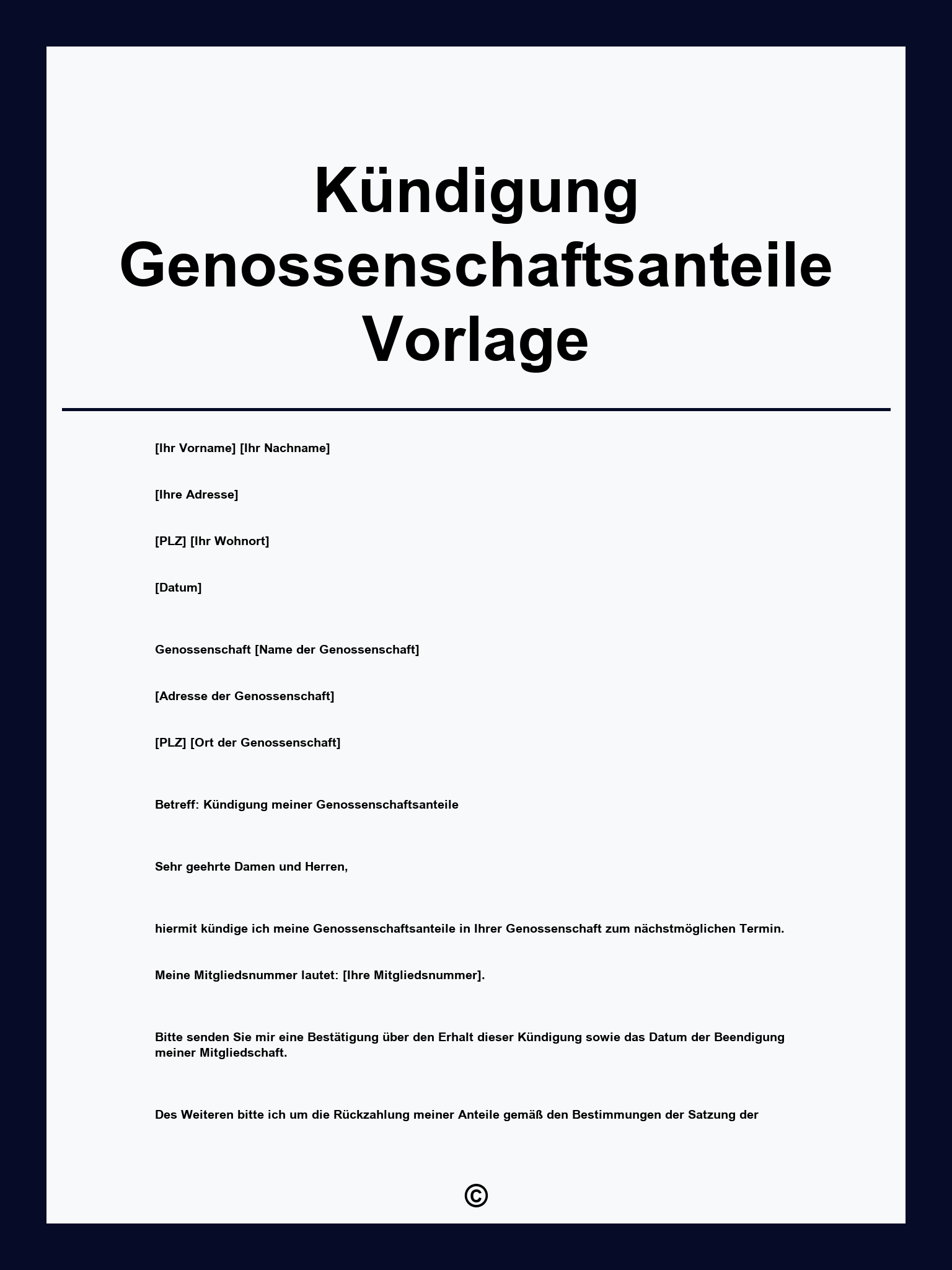Kündigung Genossenschaftsanteile Vorlage