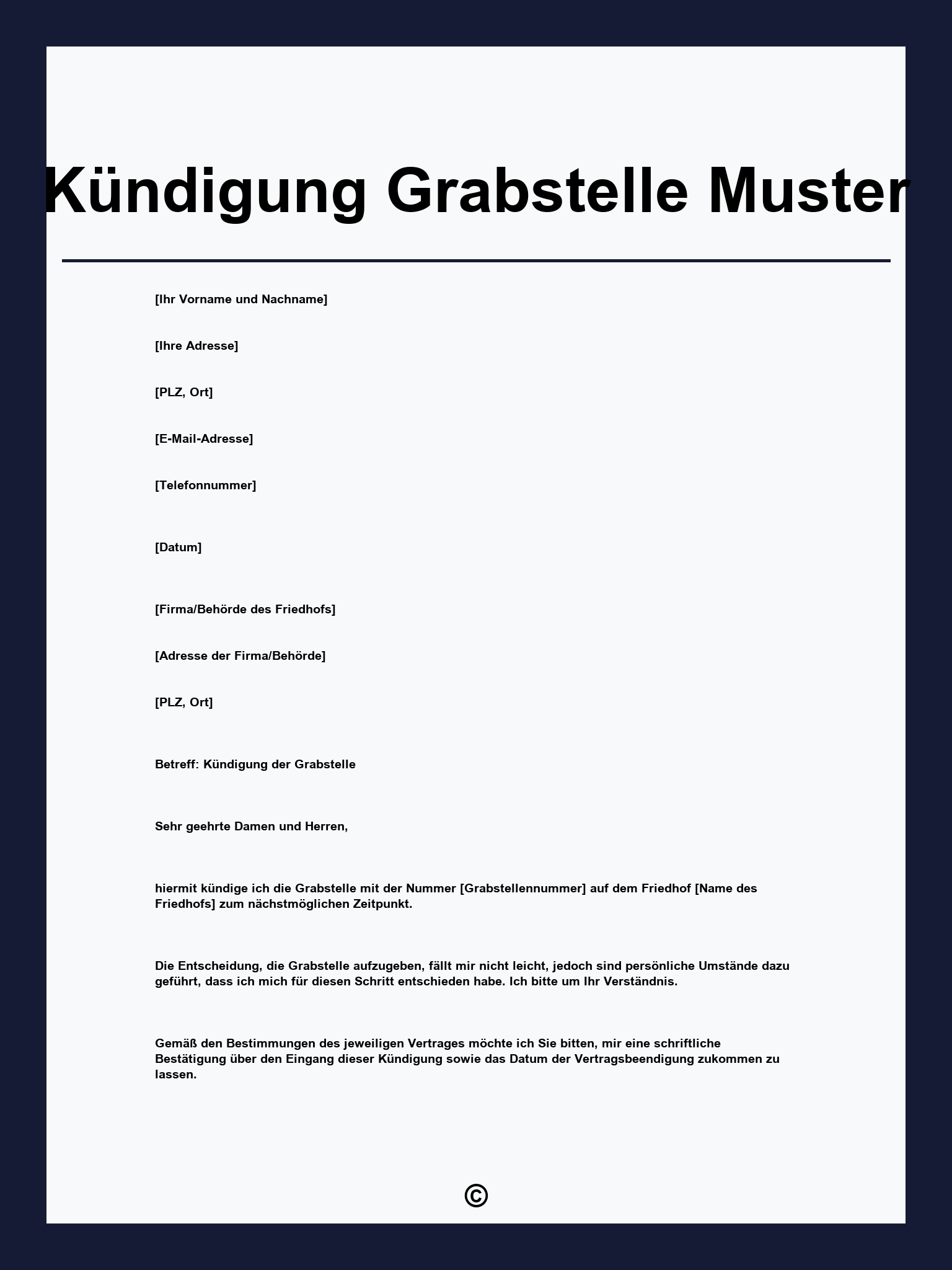 Kündigung Grabstelle Muster