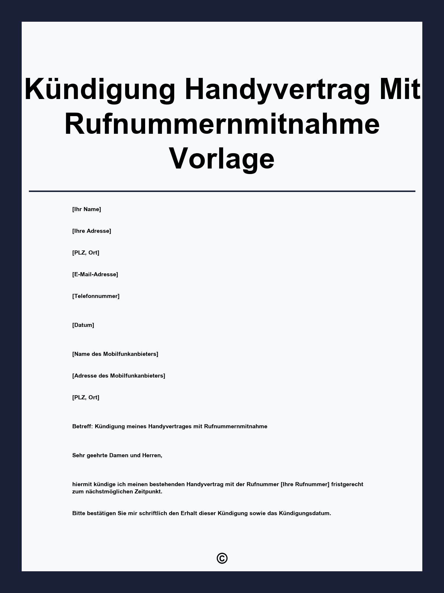 Kündigung Handyvertrag Mit Rufnummernmitnahme Vorlage