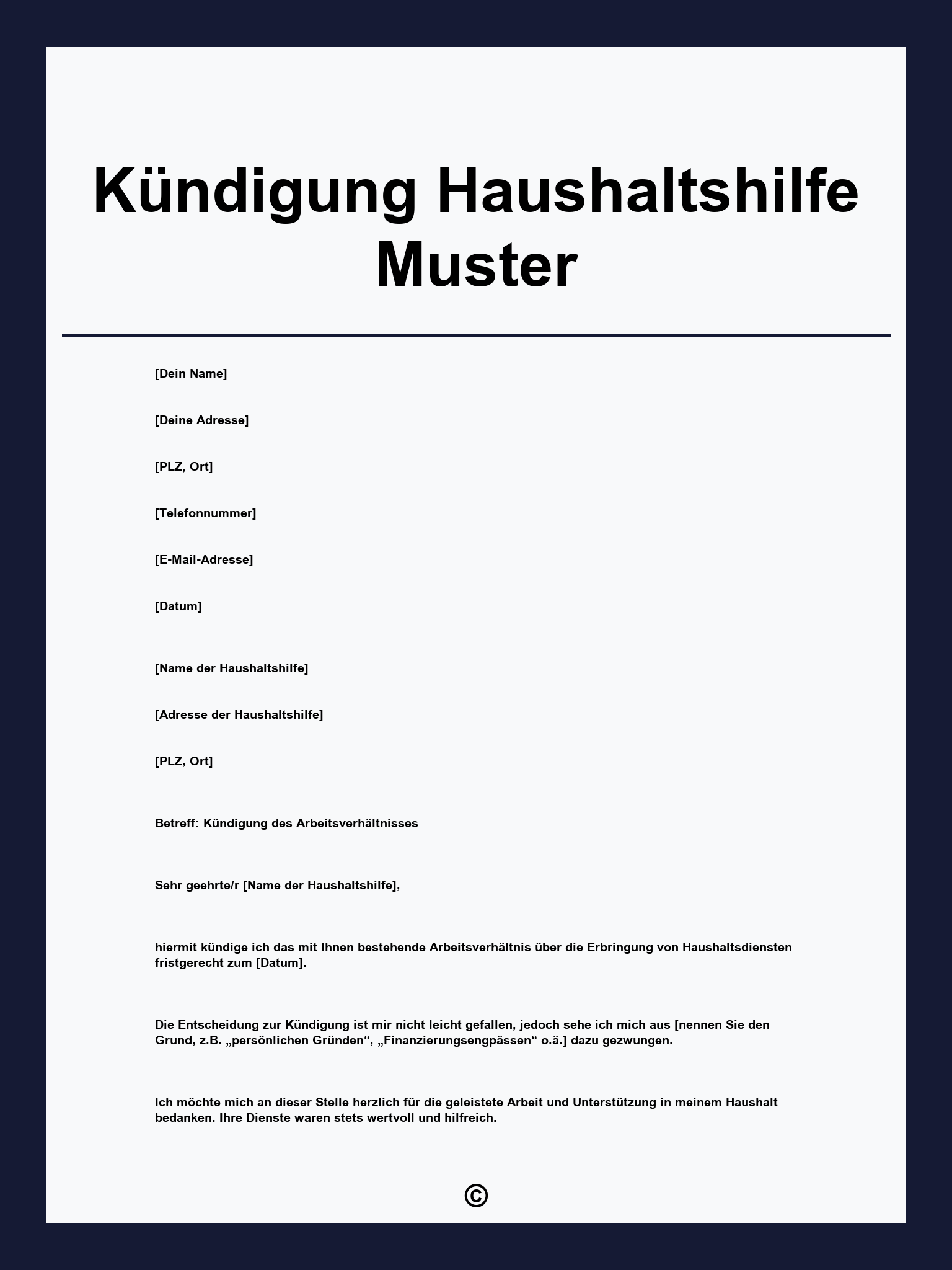 Kündigung Haushaltshilfe Muster