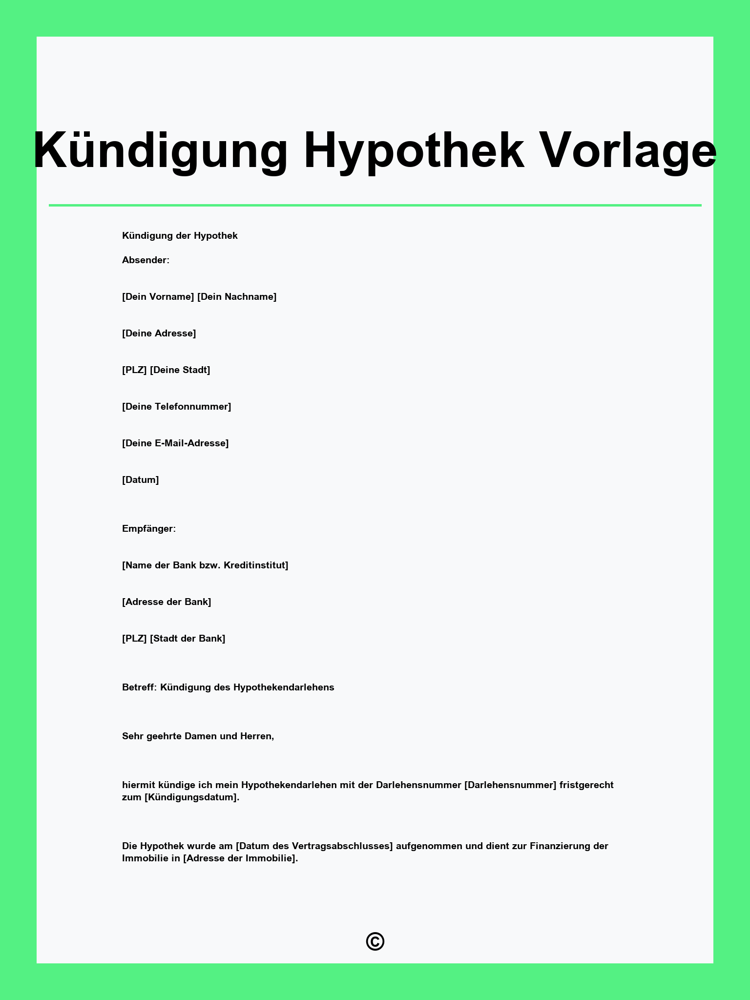Kündigung Hypothek Vorlage