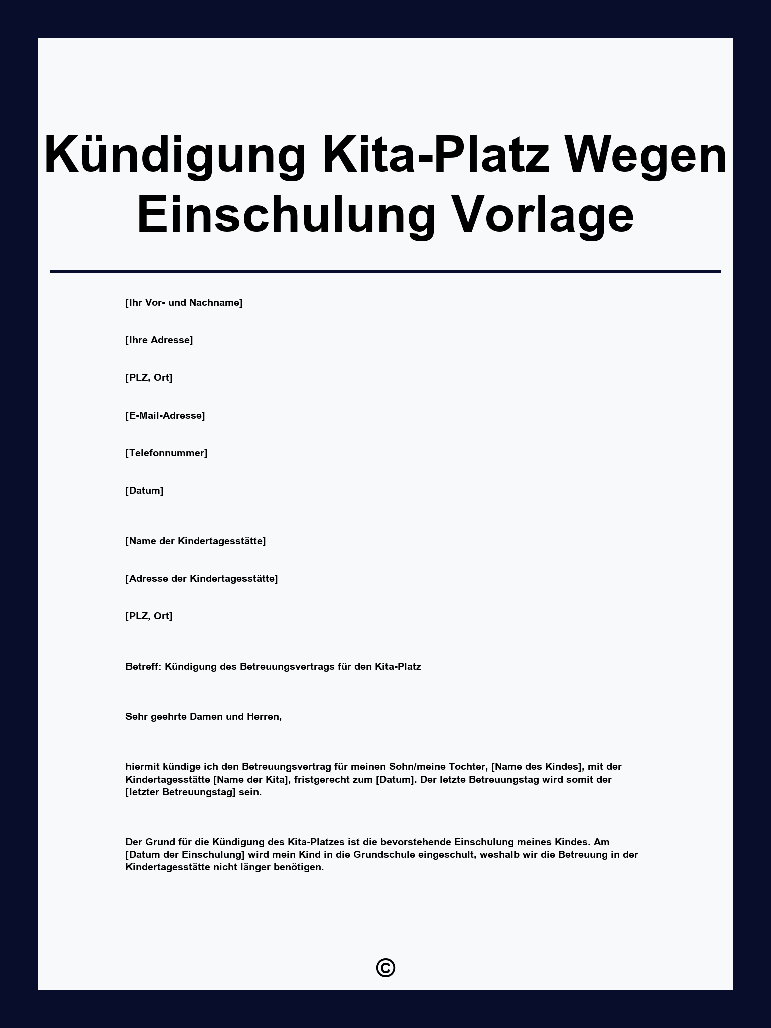 Kündigung Kita-Platz Wegen Einschulung Vorlage