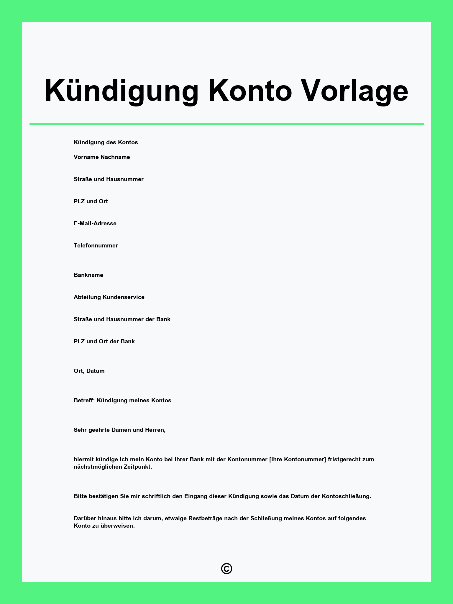 Kündigung Konto Vorlage