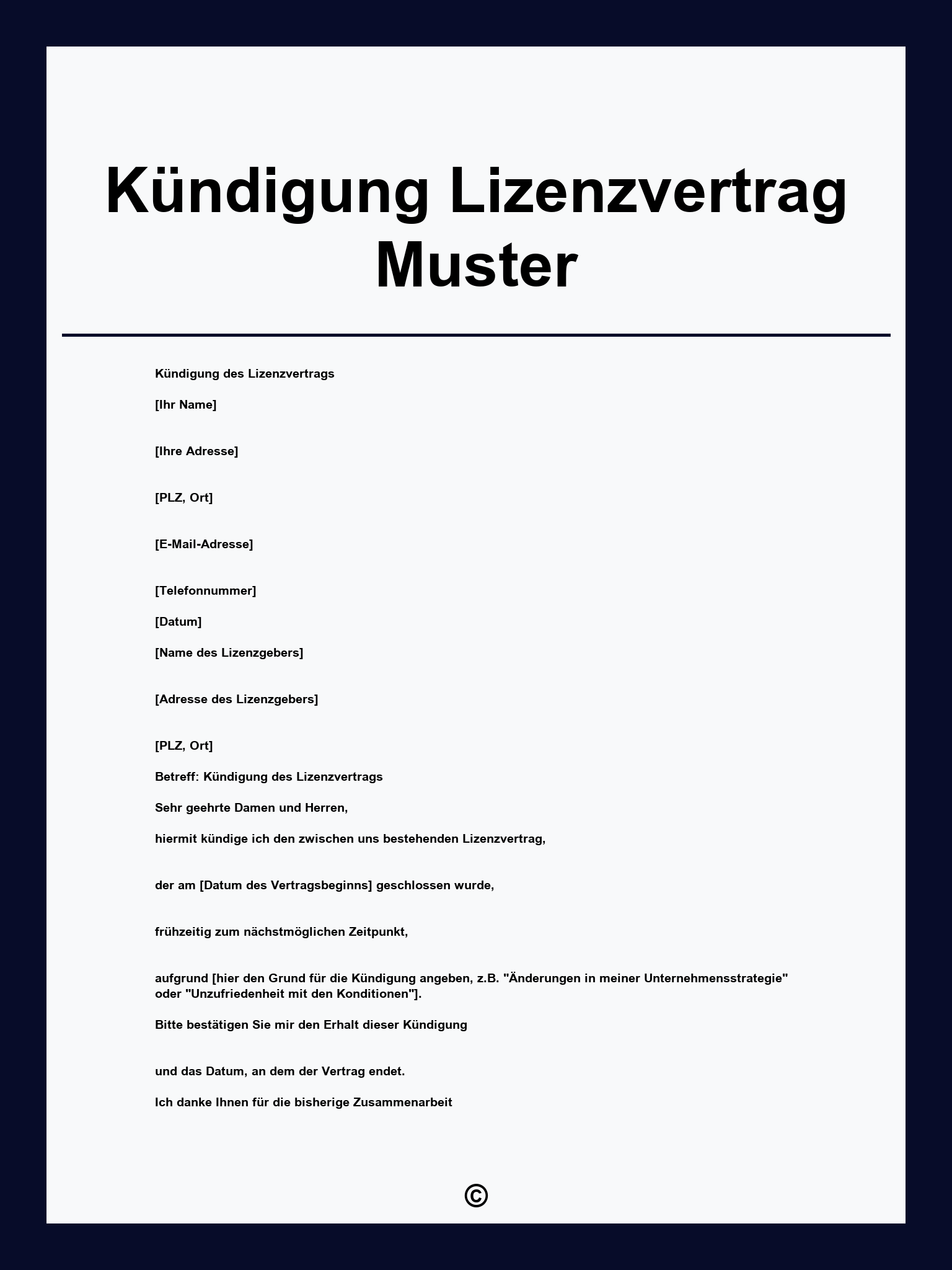 Kündigung Lizenzvertrag Muster