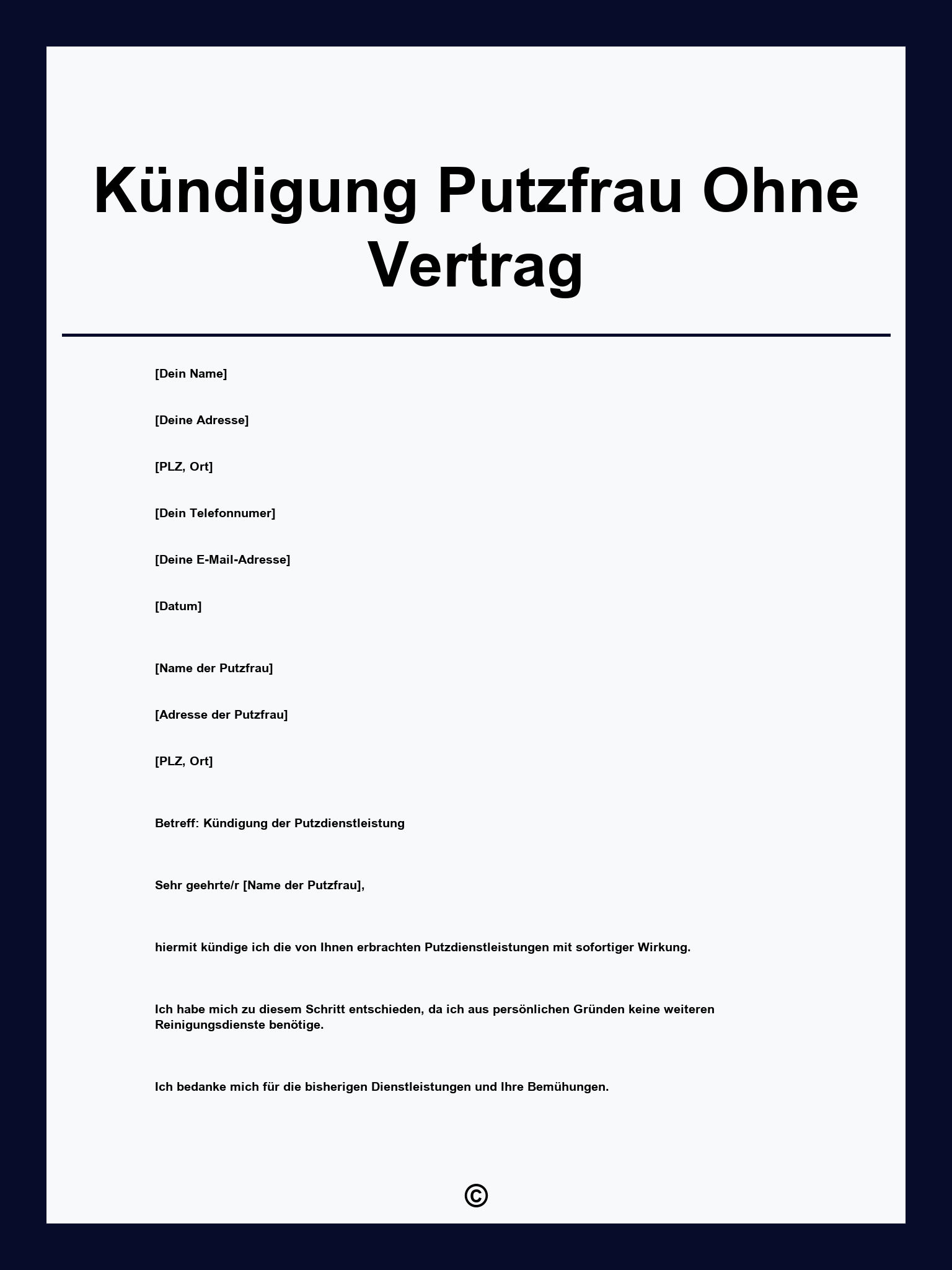 Kündigung Putzfrau Ohne Vertrag