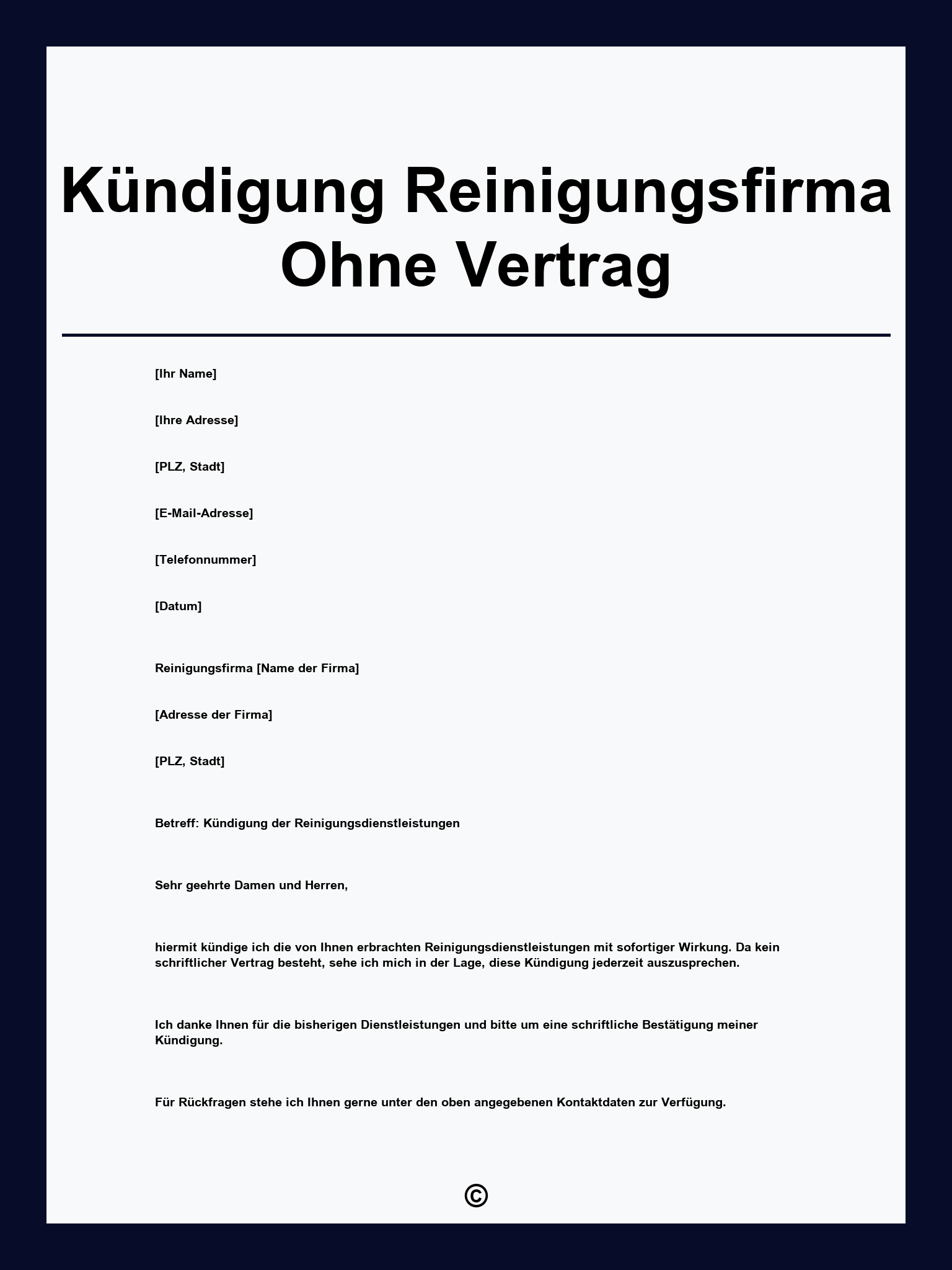 Kündigung Reinigungsfirma Ohne Vertrag