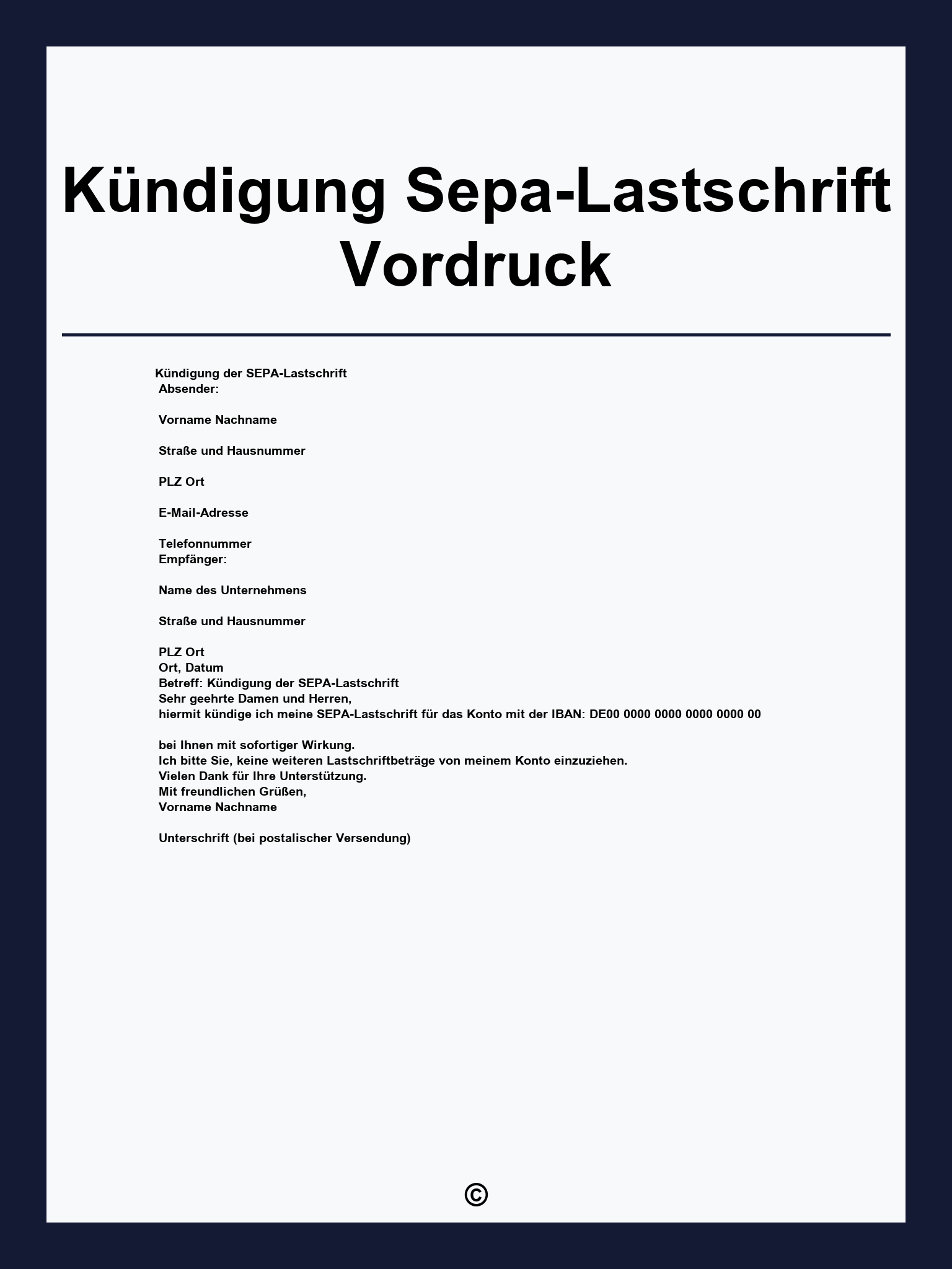 Kündigung Sepa-Lastschrift Vordruck