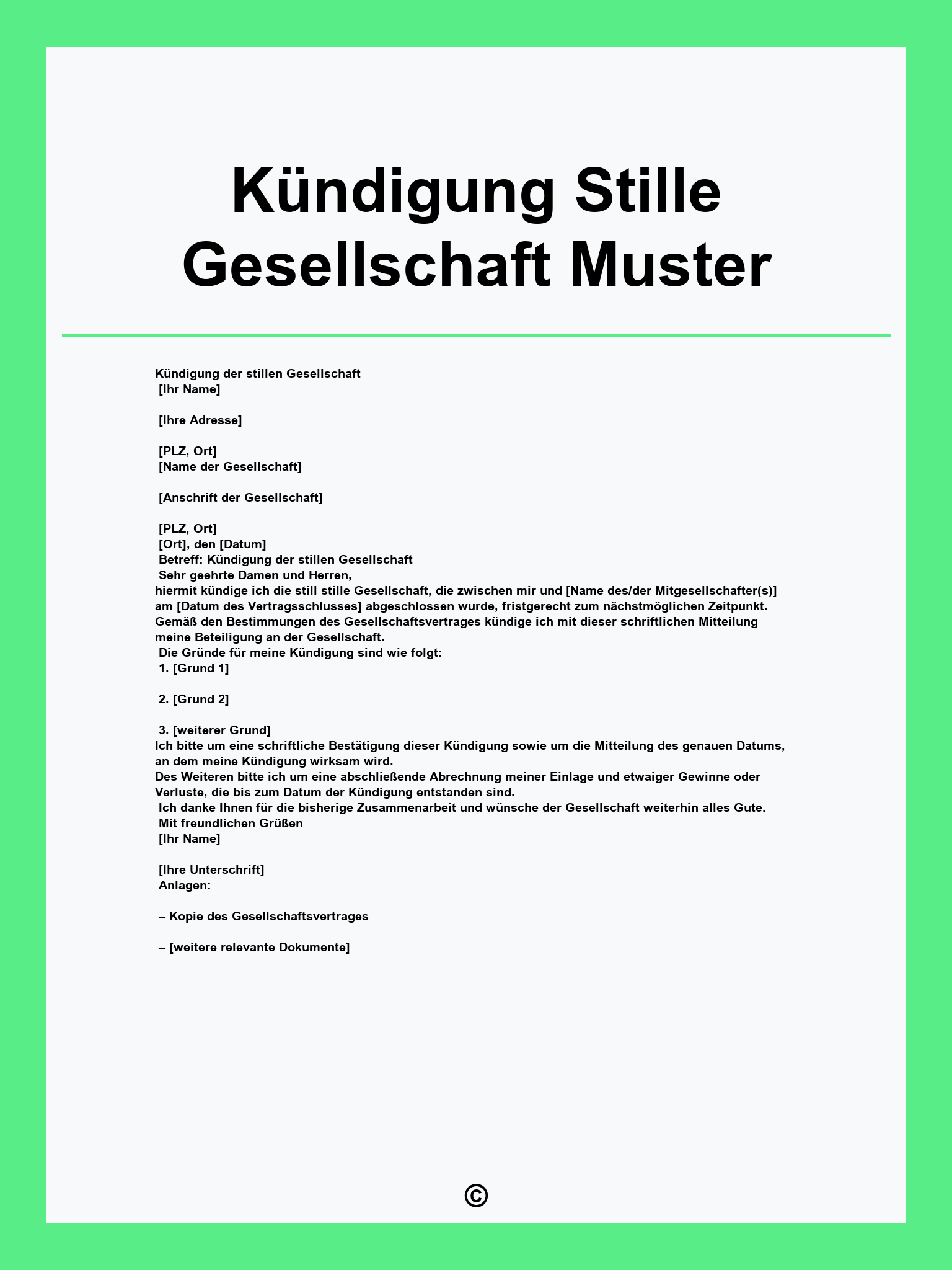 Kündigung Stille Gesellschaft Muster