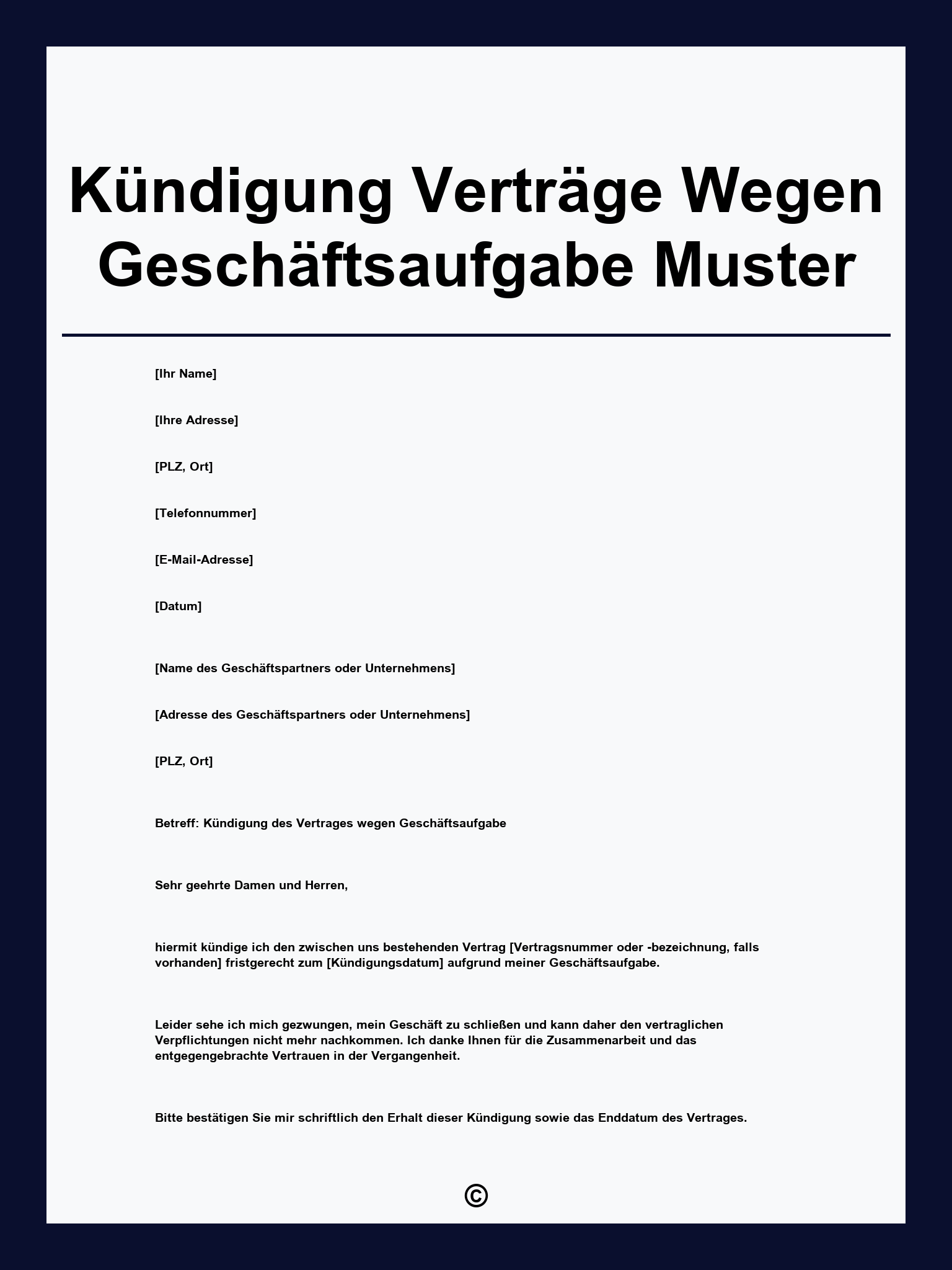 Kündigung Verträge Wegen Geschäftsaufgabe Muster
