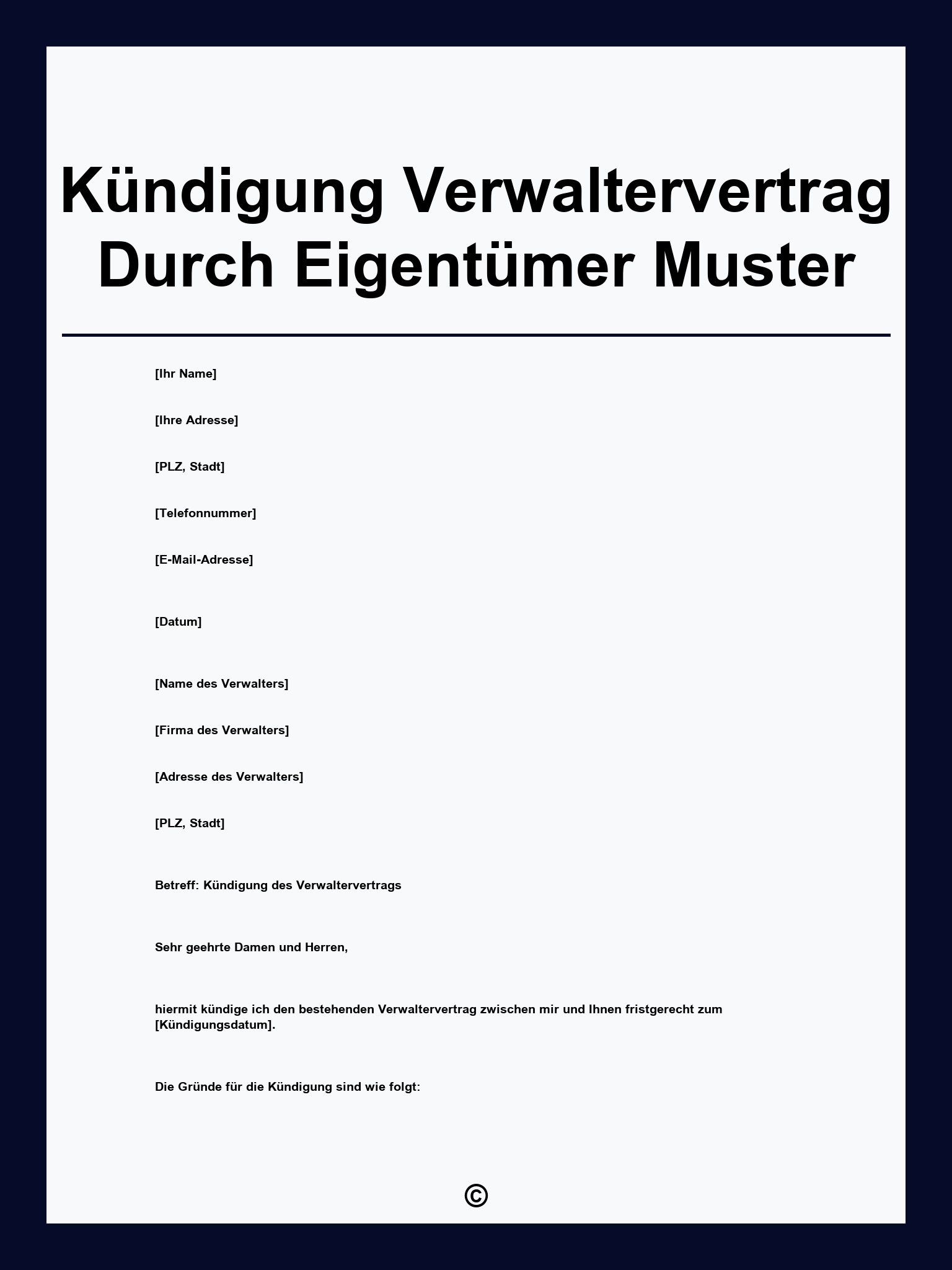 Kündigung Verwaltervertrag Durch Eigentümer Muster
