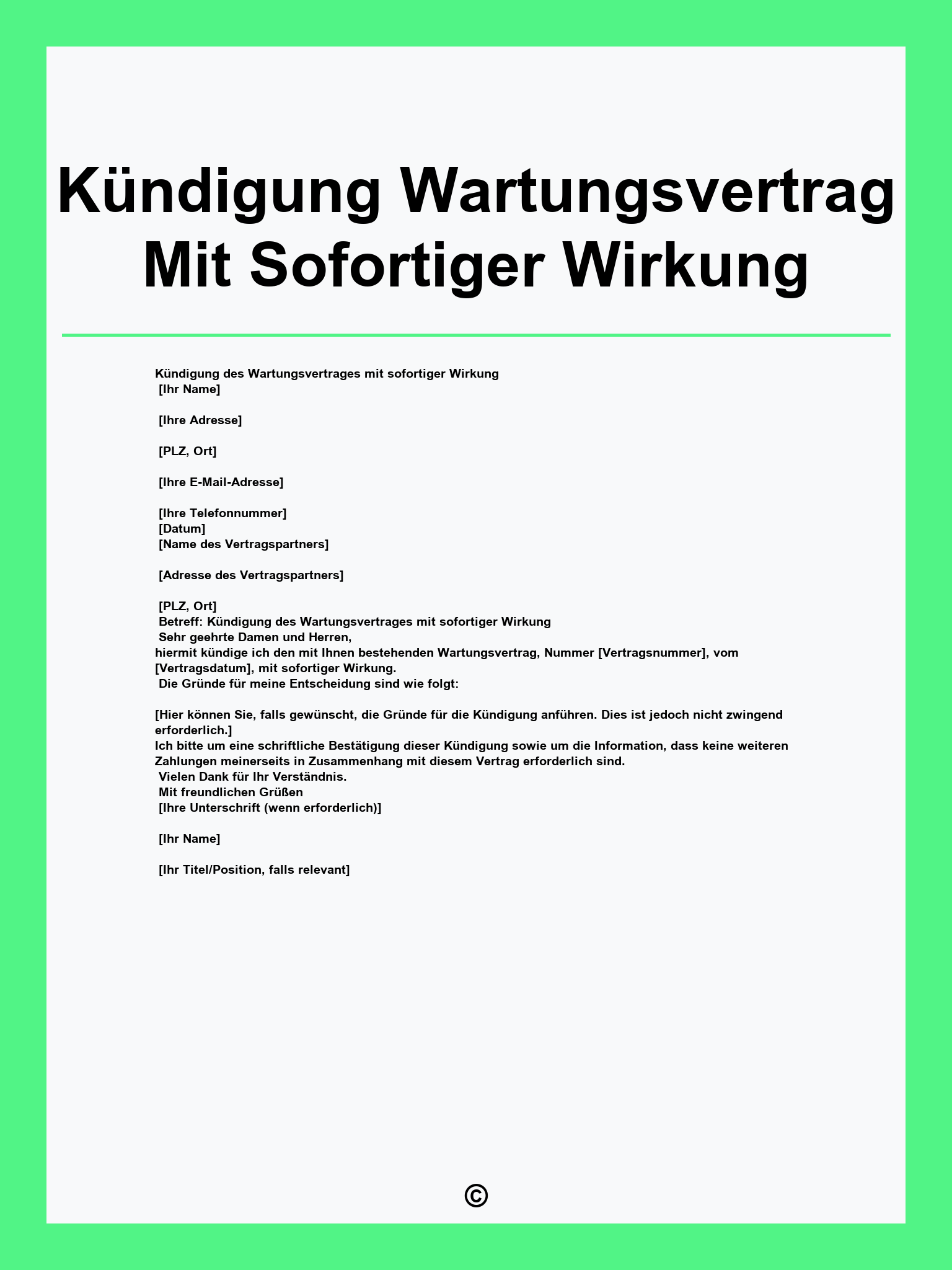 Kündigung Wartungsvertrag Mit Sofortiger Wirkung