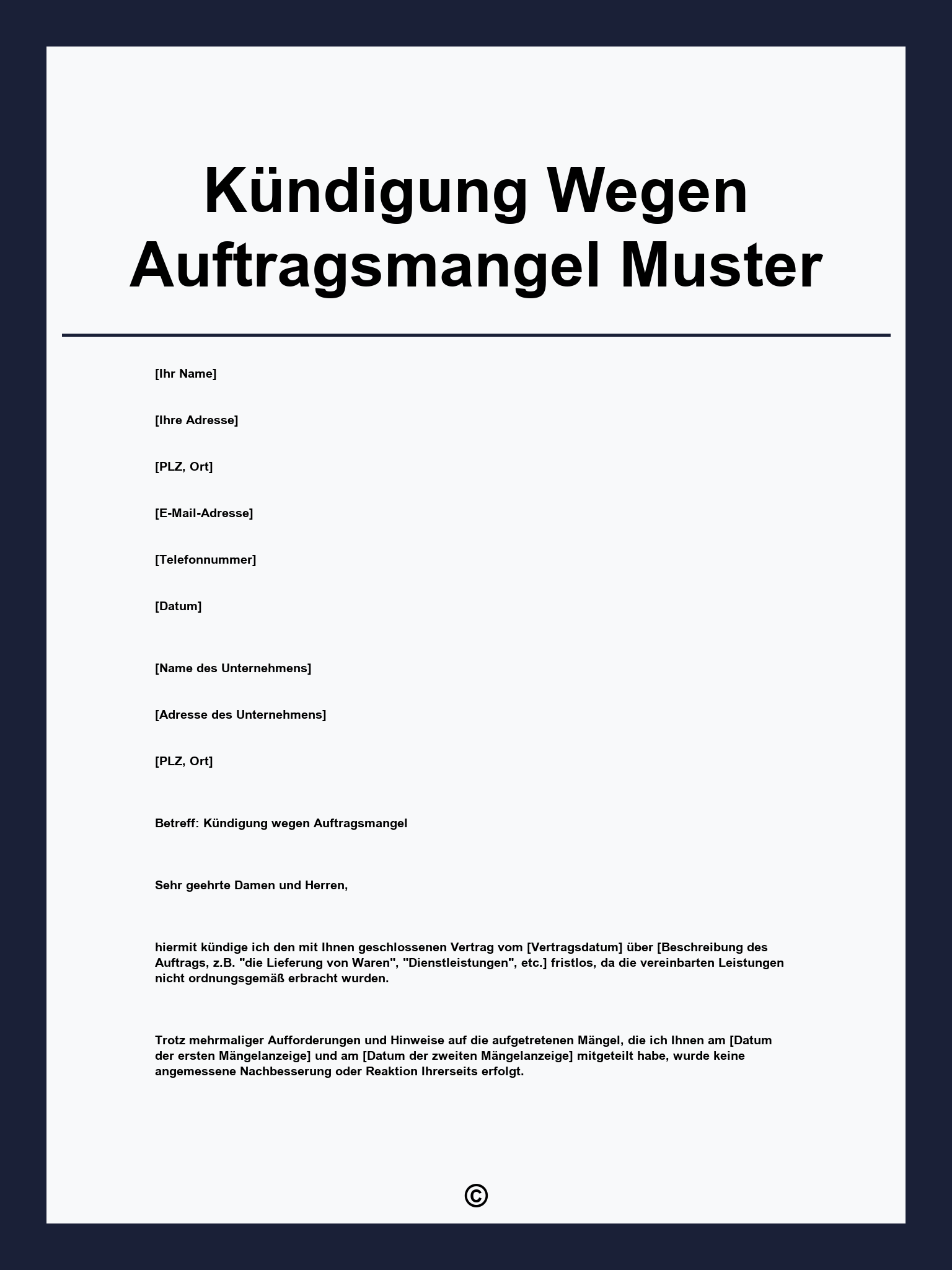 Kündigung Wegen Auftragsmangel Muster