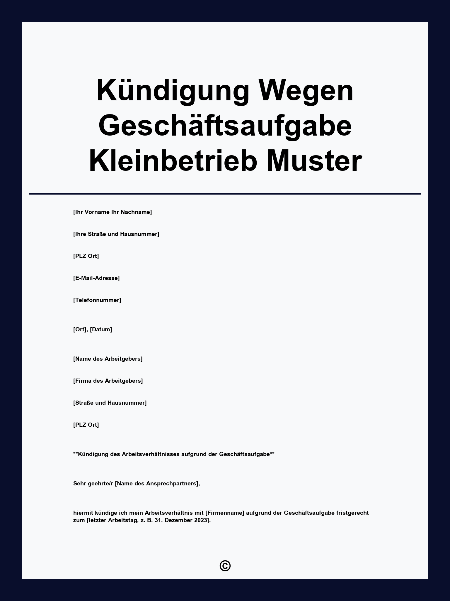 Kündigung Wegen Geschäftsaufgabe Kleinbetrieb Muster