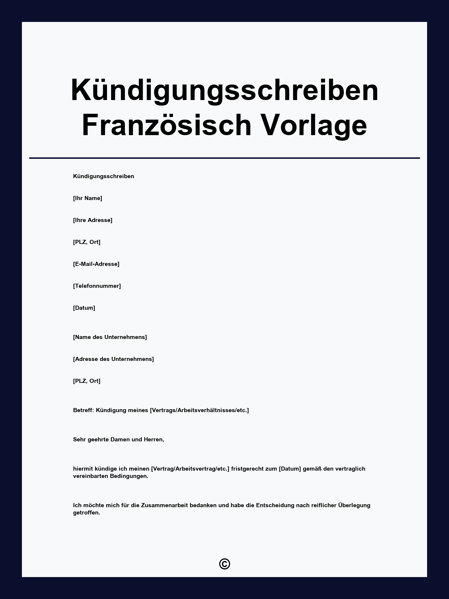 Kündigungsschreiben Französisch Vorlage