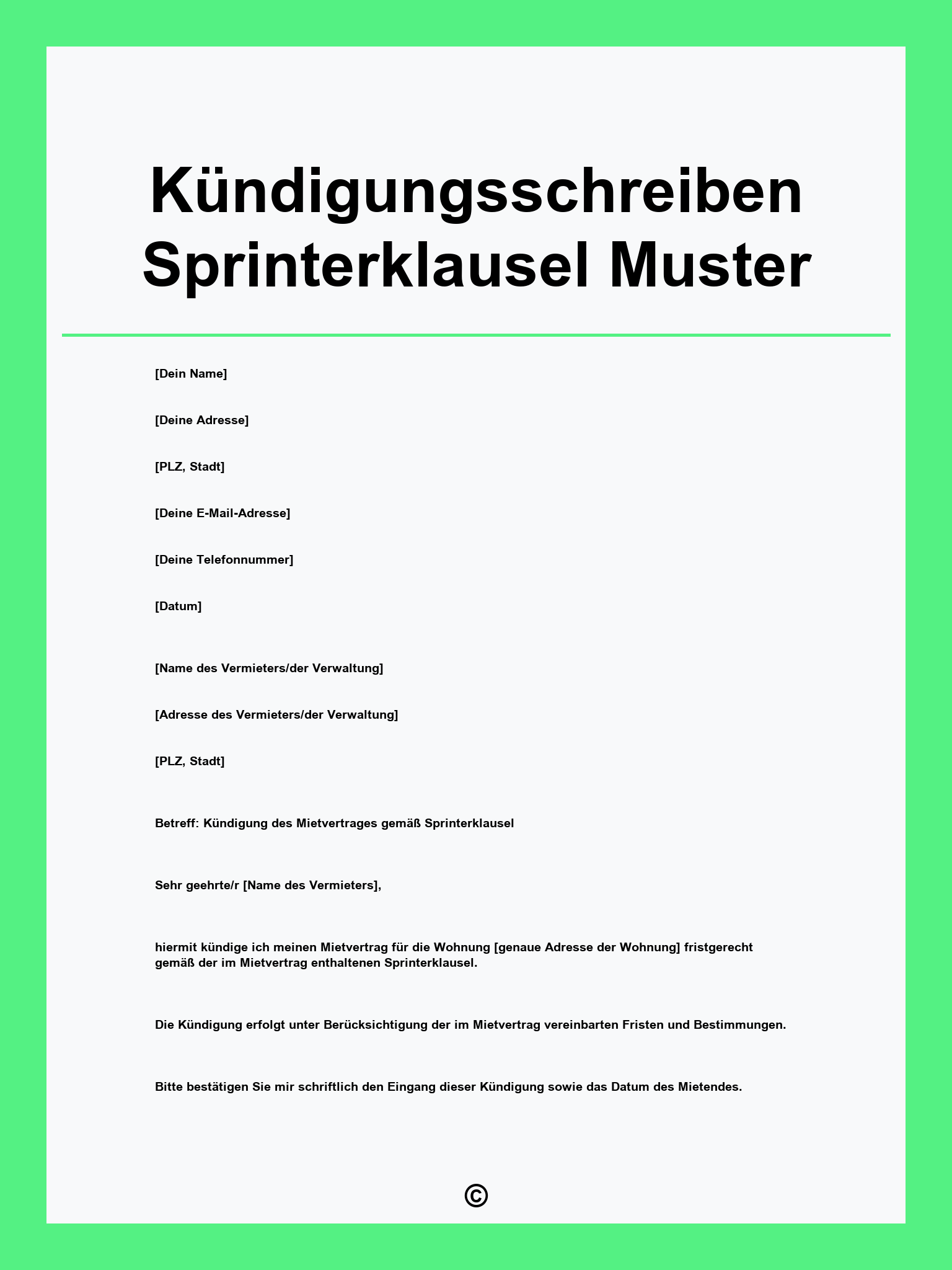 Kündigungsschreiben Sprinterklausel Muster