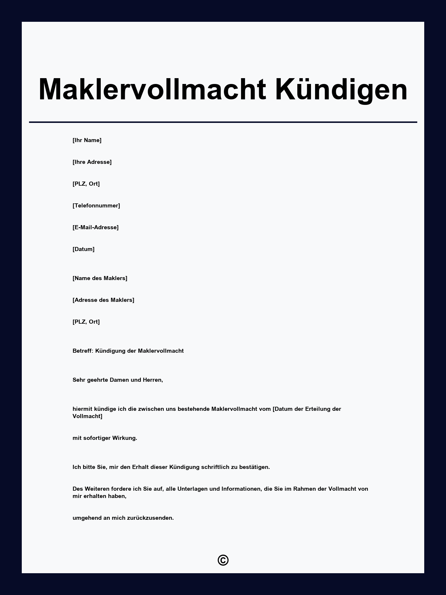 Maklervollmacht Kündigen