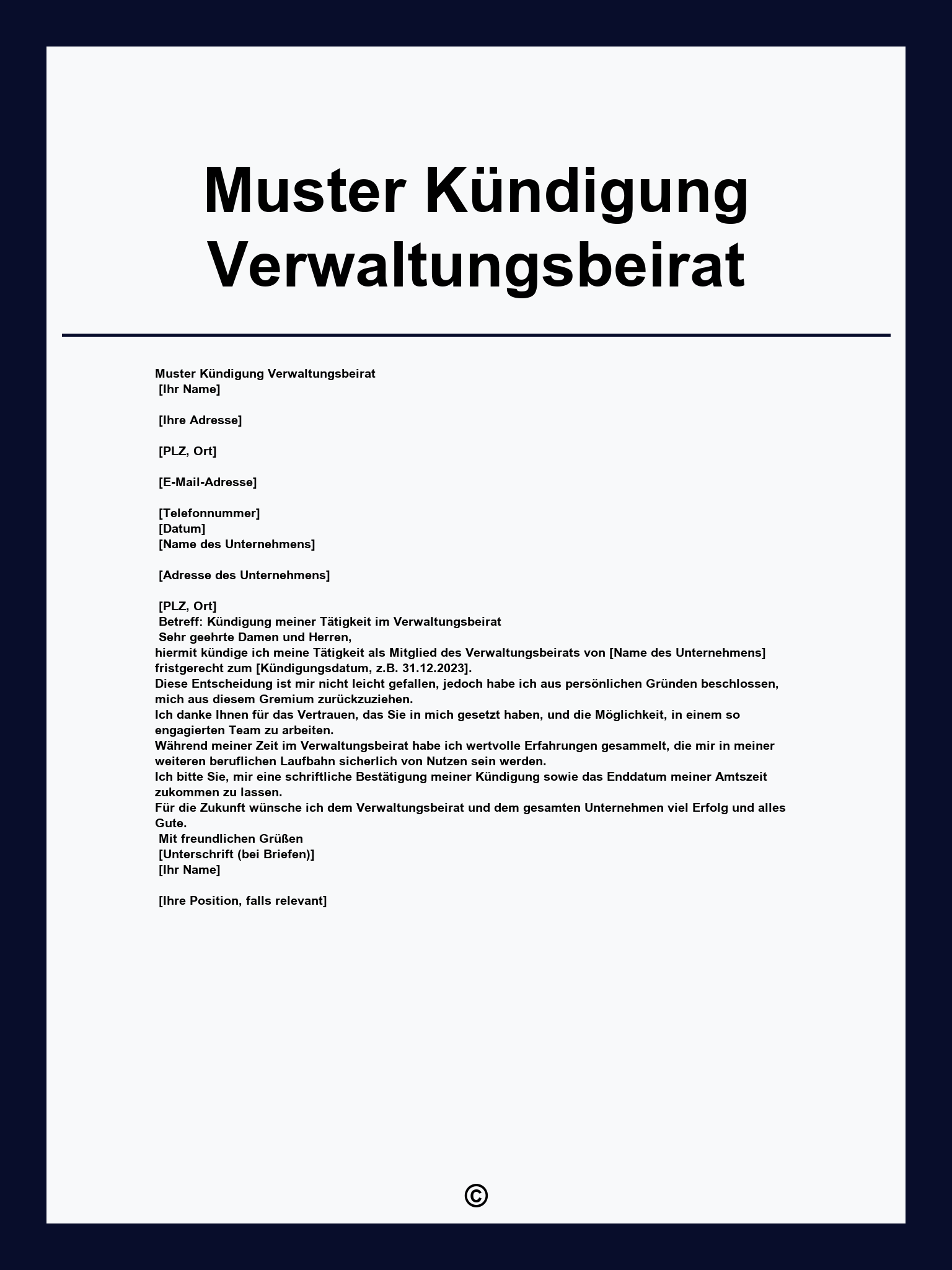 Muster Kündigung Verwaltungsbeirat