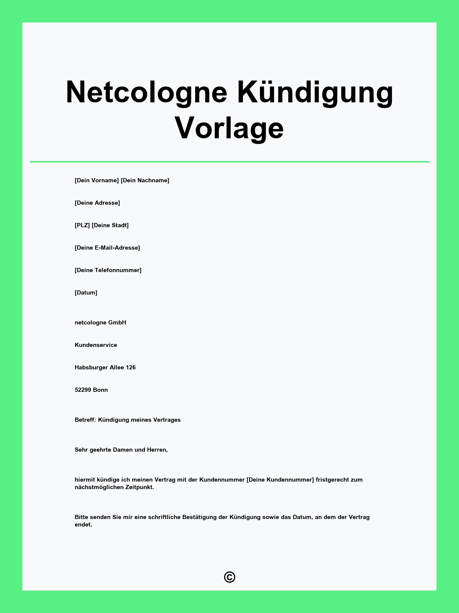 Netcologne Kündigung Vorlage
