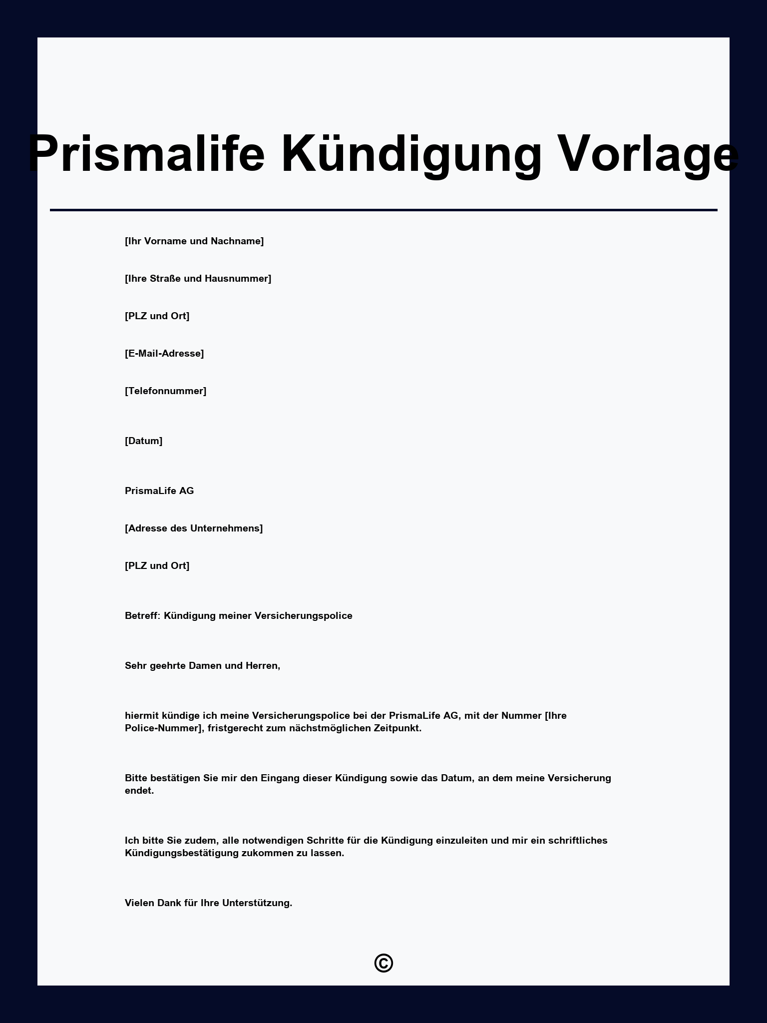 Prismalife Kündigung Vorlage