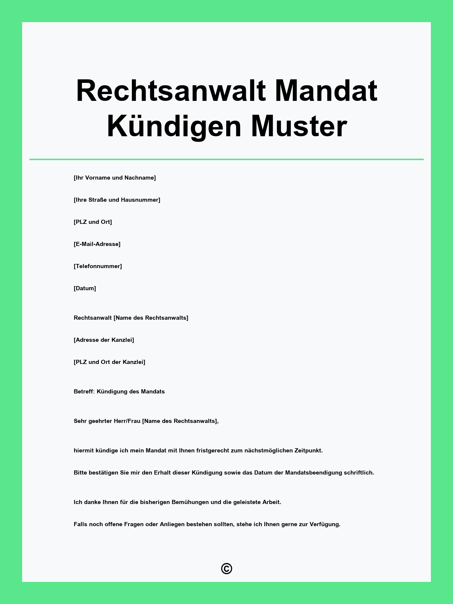 Rechtsanwalt Mandat Kündigen Muster